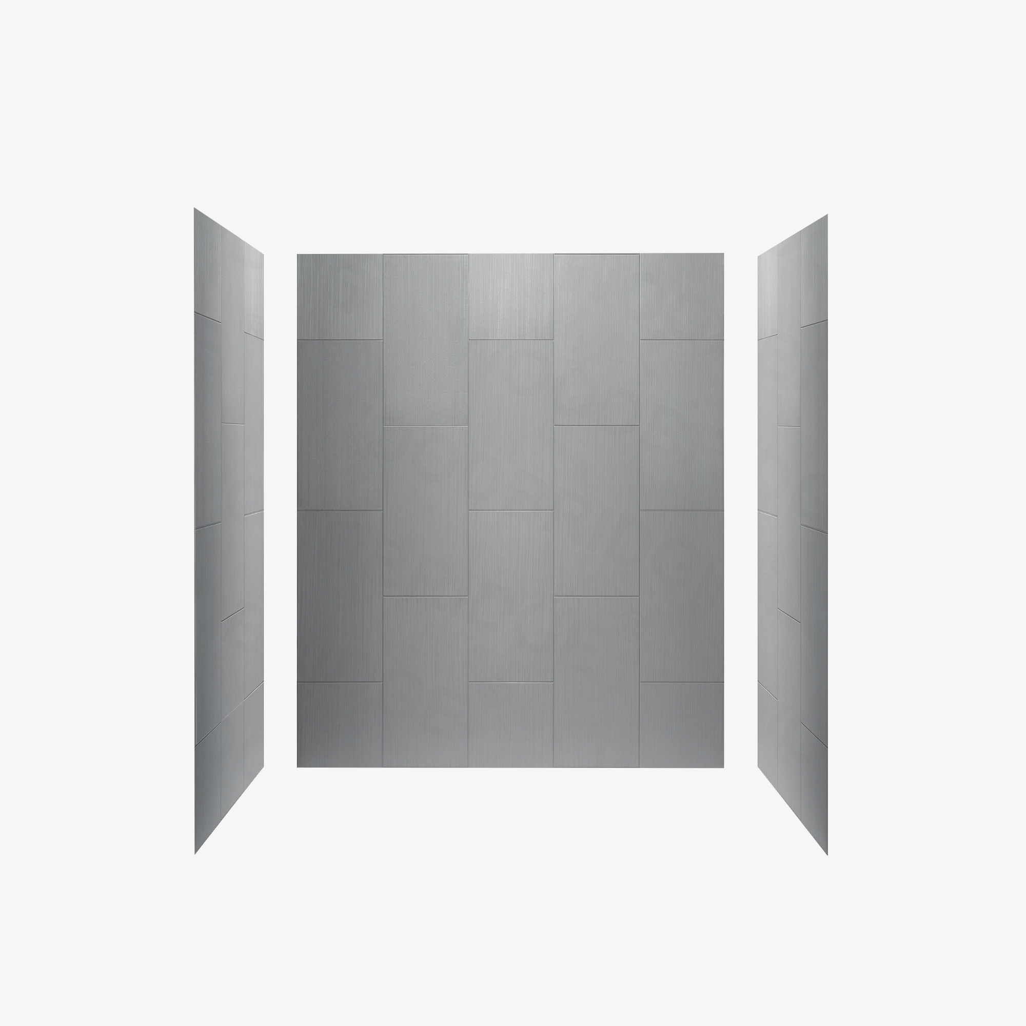 WOODBRIDGE  Solid Surface 3-Panel Shower Wall Kit, 32-in L x 60-in W x 75-in H, Stacked block in a staggered vertical pattern.  Matte Finish, Grey