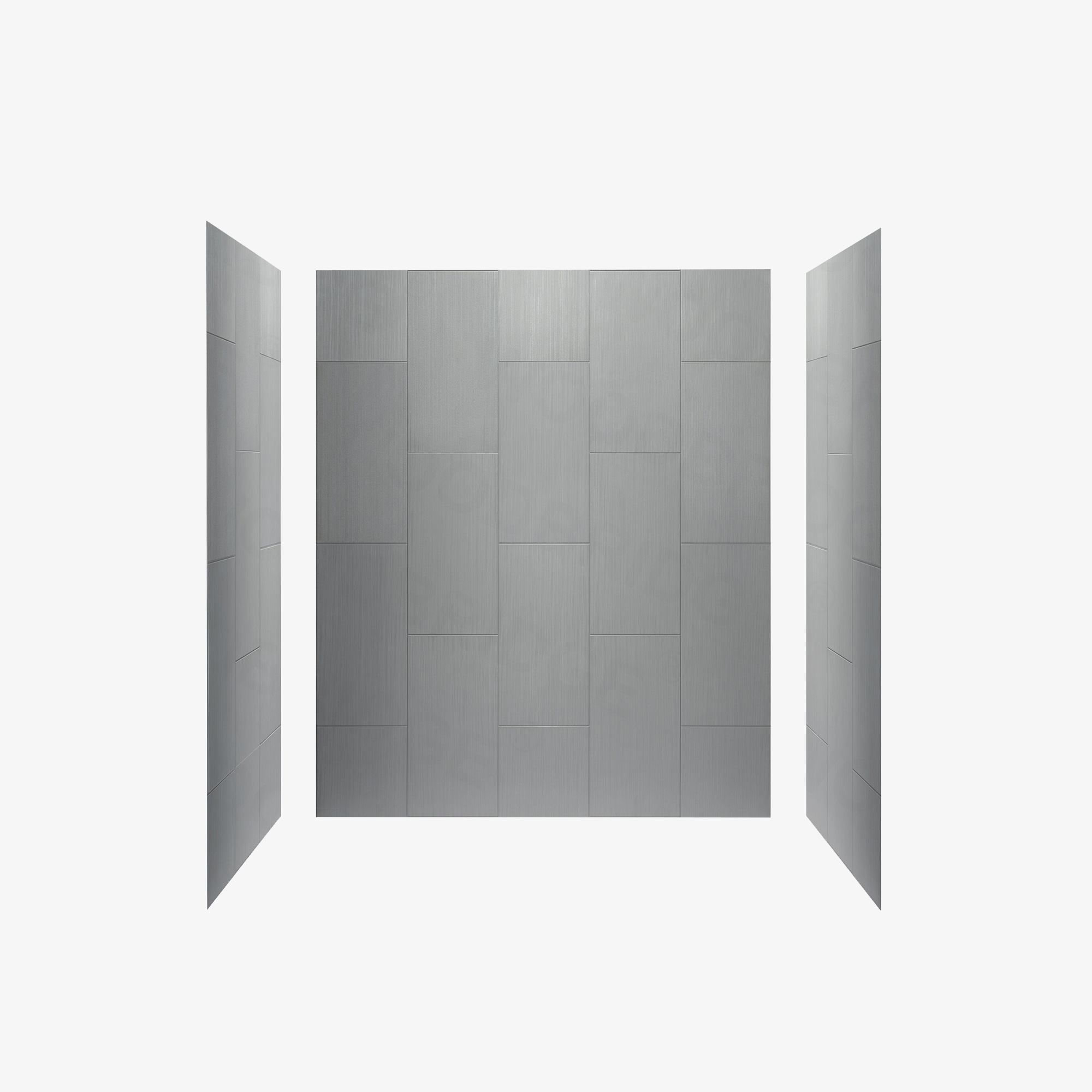 WOODBRIDGE Solid Surface 3-Panel Shower Wall Kit, 36-in L x 60-in W x 75-in H, Stacked Block in a Staggered Vertical Pattern. Matte Grey Finish