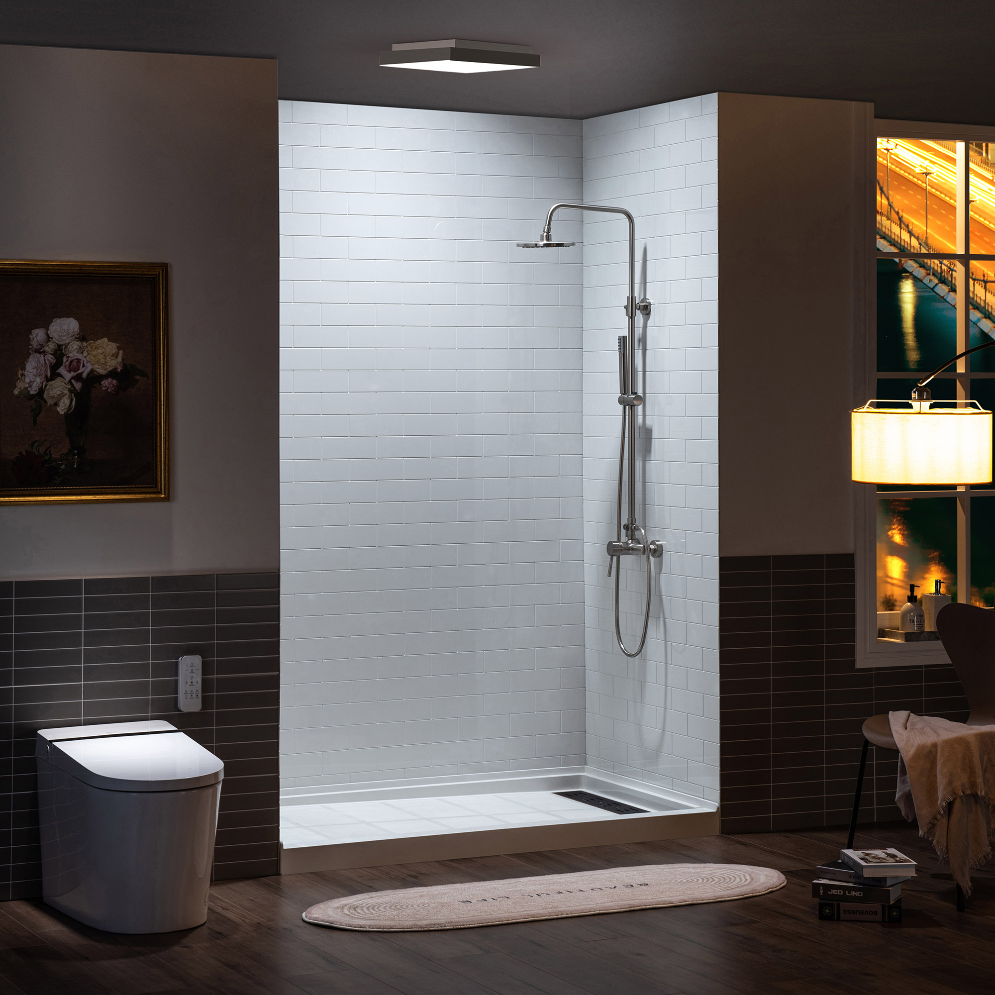  WOODBRIDGE  Solid Surface 3-Panel Shower Wall Kit, 32-in L x 60-in W x 75-in H, Staggered Brick Pattern, High Gloss White Finish_11720