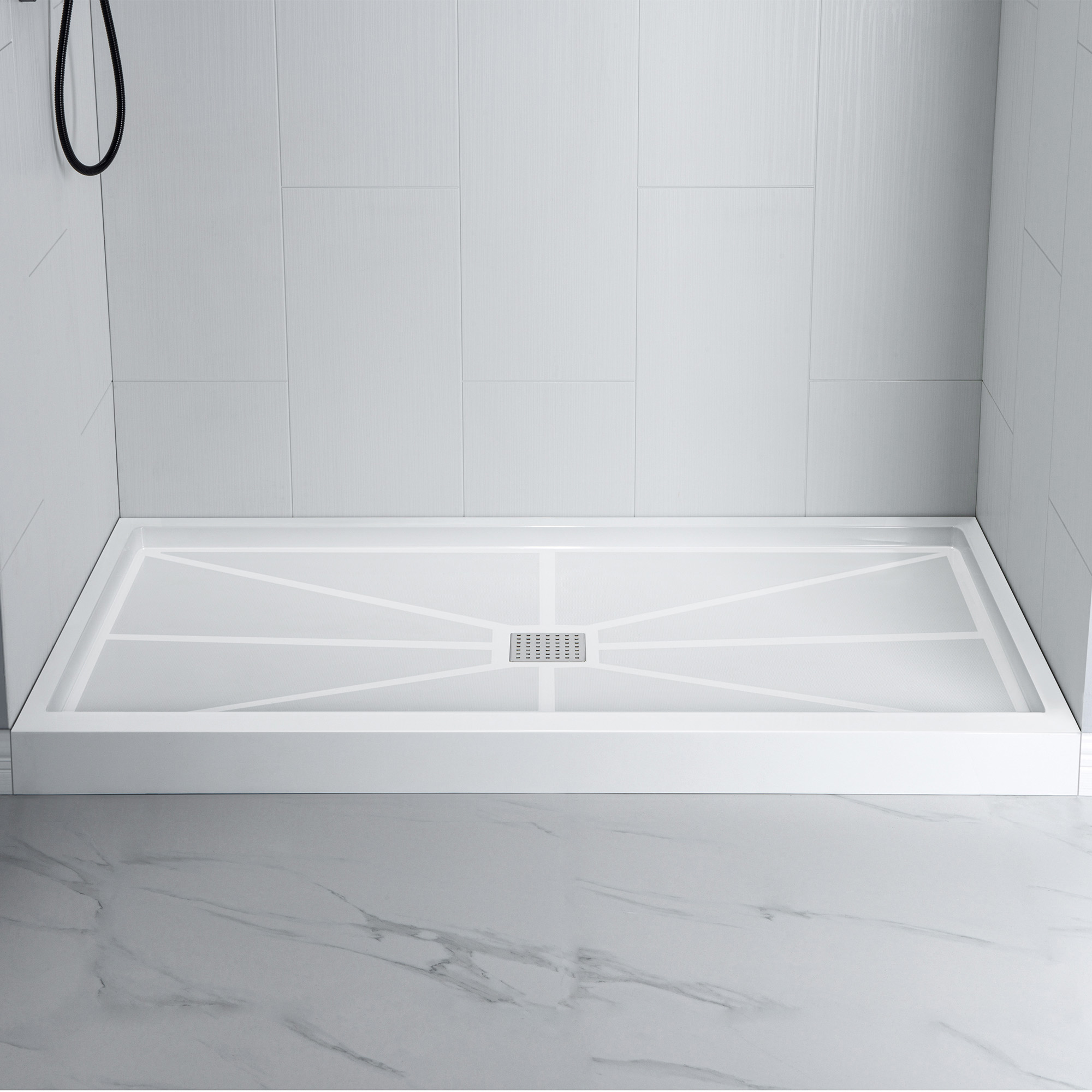  WOODBRIDGE Solid Surface 3-Panel Shower Wall Kit, 36-in L x 60-in W x 75-in H, Stacked Block in a Staggered Vertical Pattern. Matte White Finish_11747