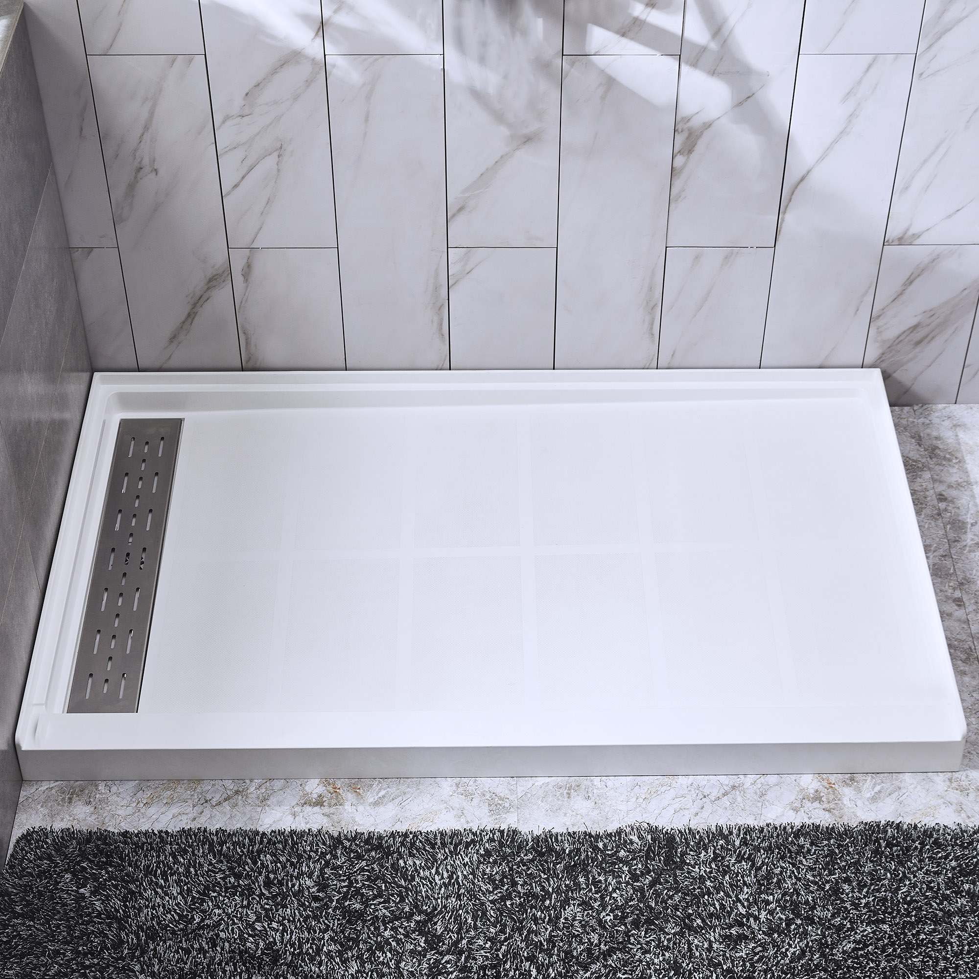  WOODBRIDGE Solid Surface Shower Base with 3-Panel Shower Wall Kit,  SBR6034-1000L +SWP603696-3-SB-M_11755