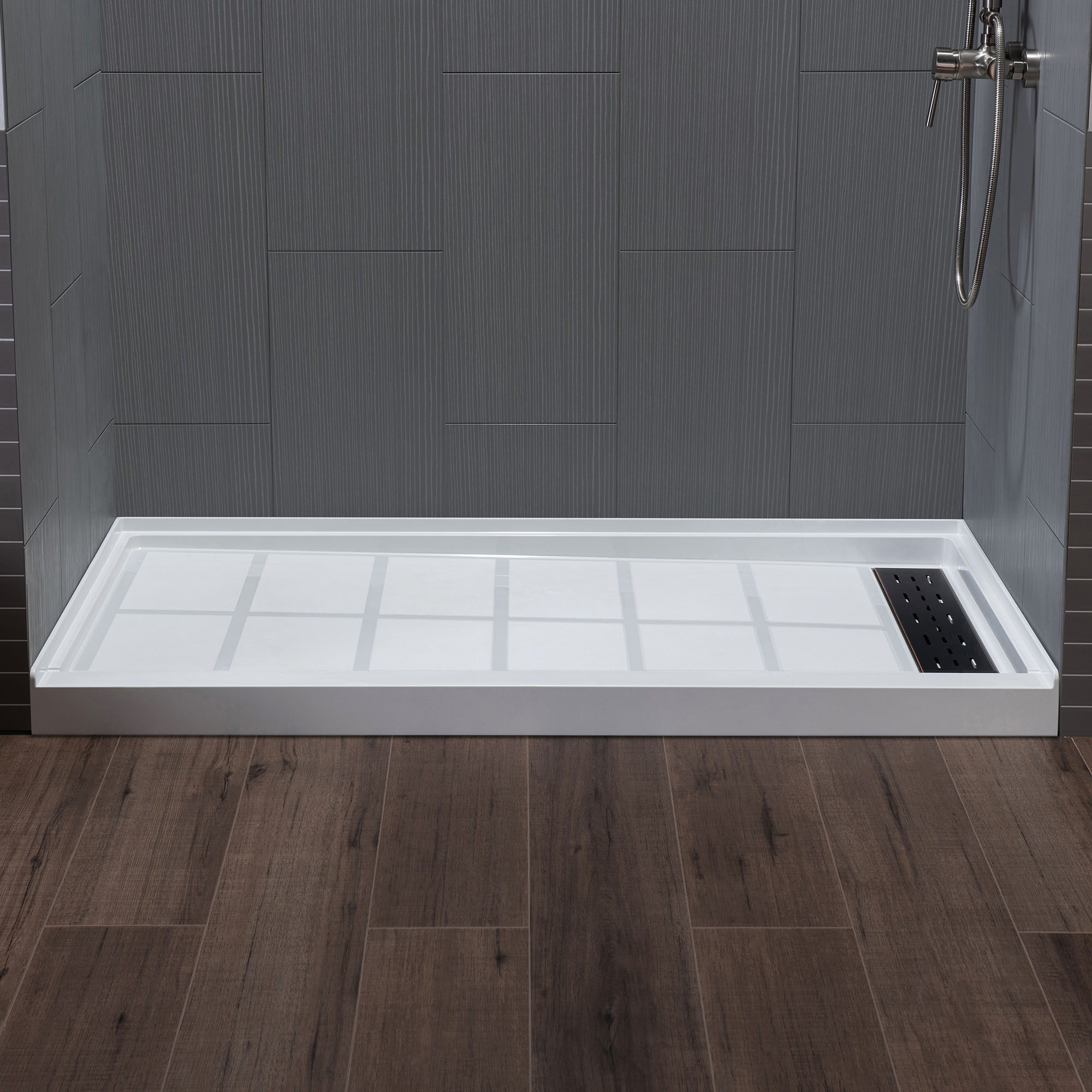  WOODBRIDGE Solid Surface 3-Panel Shower Wall Kit, 36-in L x 60-in W x 75-in H, Stacked Block in a Staggered Vertical Pattern. Matte Grey Finish_11775