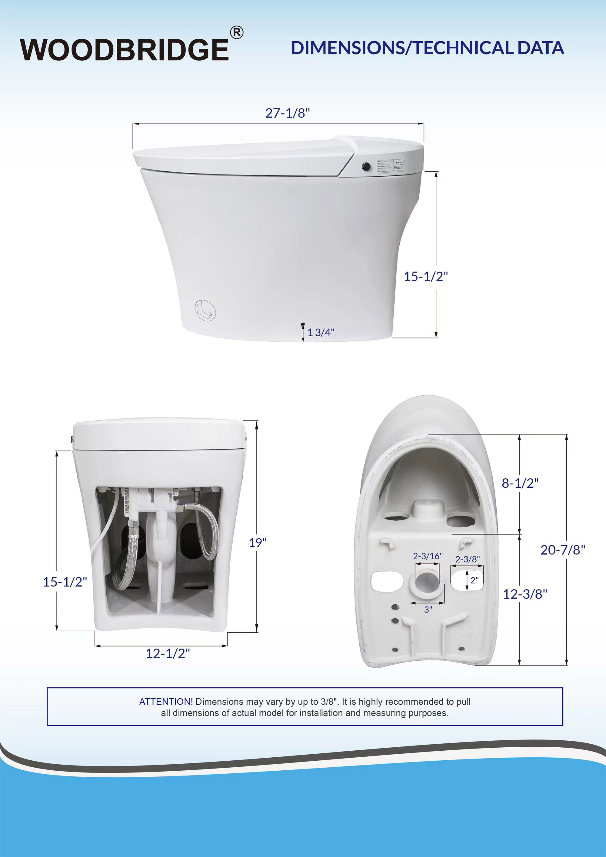  WOODBRIDGE B0970S Smart Bidet Toilet Elongated One Piece Modern Design, Foot Sensor Operation, Heated Seat with Integrated Multi Function Remote Control in White_11909
