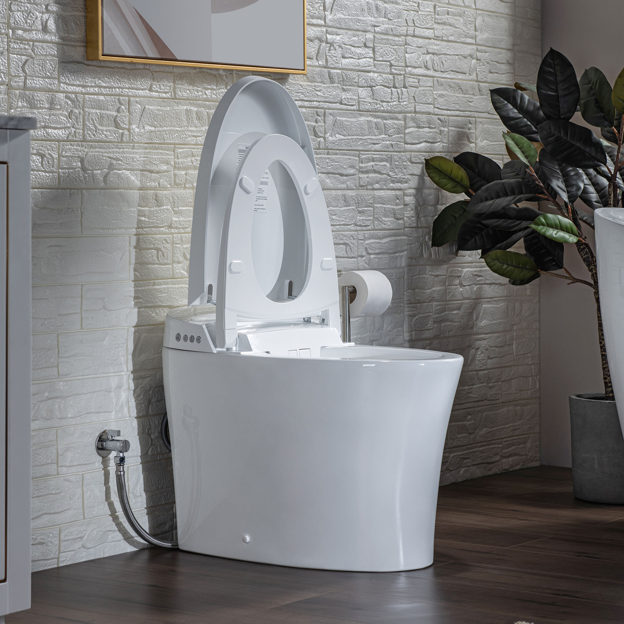  WOODBRIDGE B0970S Smart Bidet Tankless Toilet Elongated One Piece Chair Height, Auto Flush, Foot Sensor Operation, Heated Seat with Integrated Multi Function Remote Control in White_12173