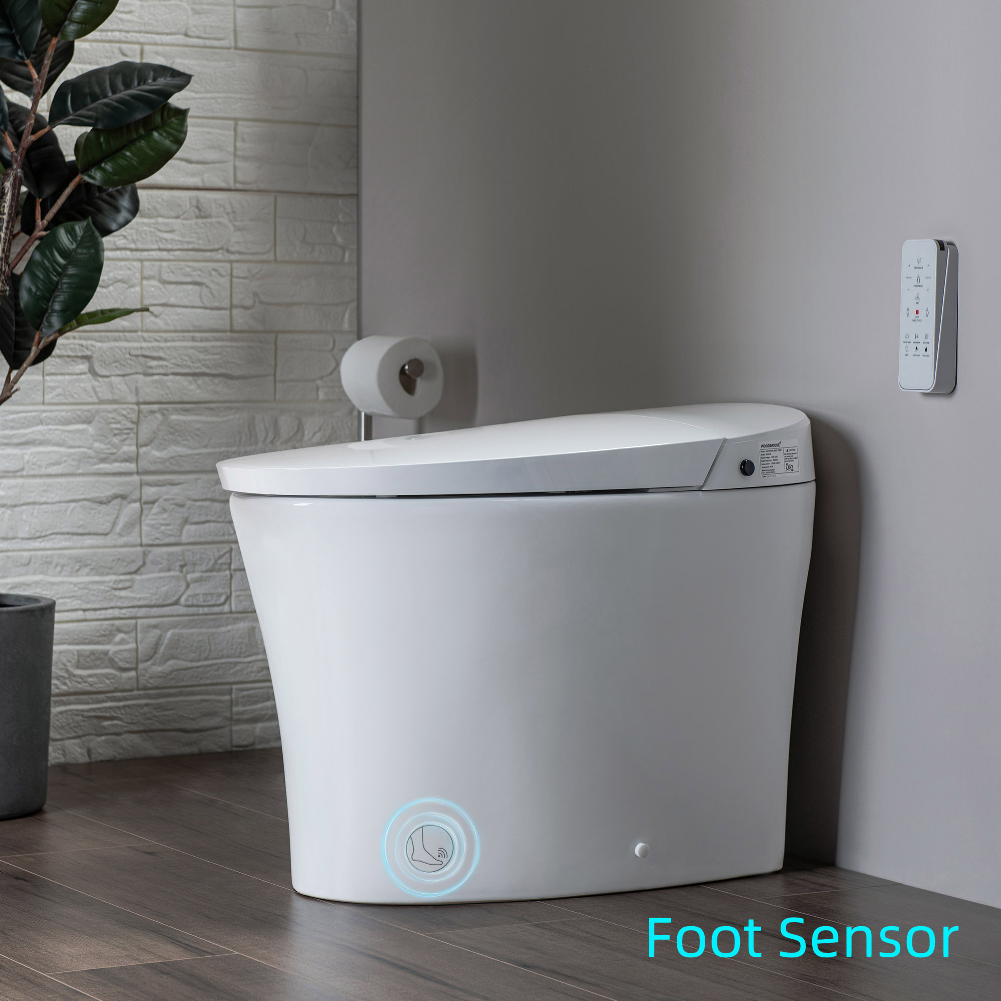  WOODBRIDGE B0970S Smart Bidet Tankless Toilet Elongated One Piece Chair Height, Auto Flush, Foot Sensor Operation, Heated Seat with Integrated Multi Function Remote Control in White_12175