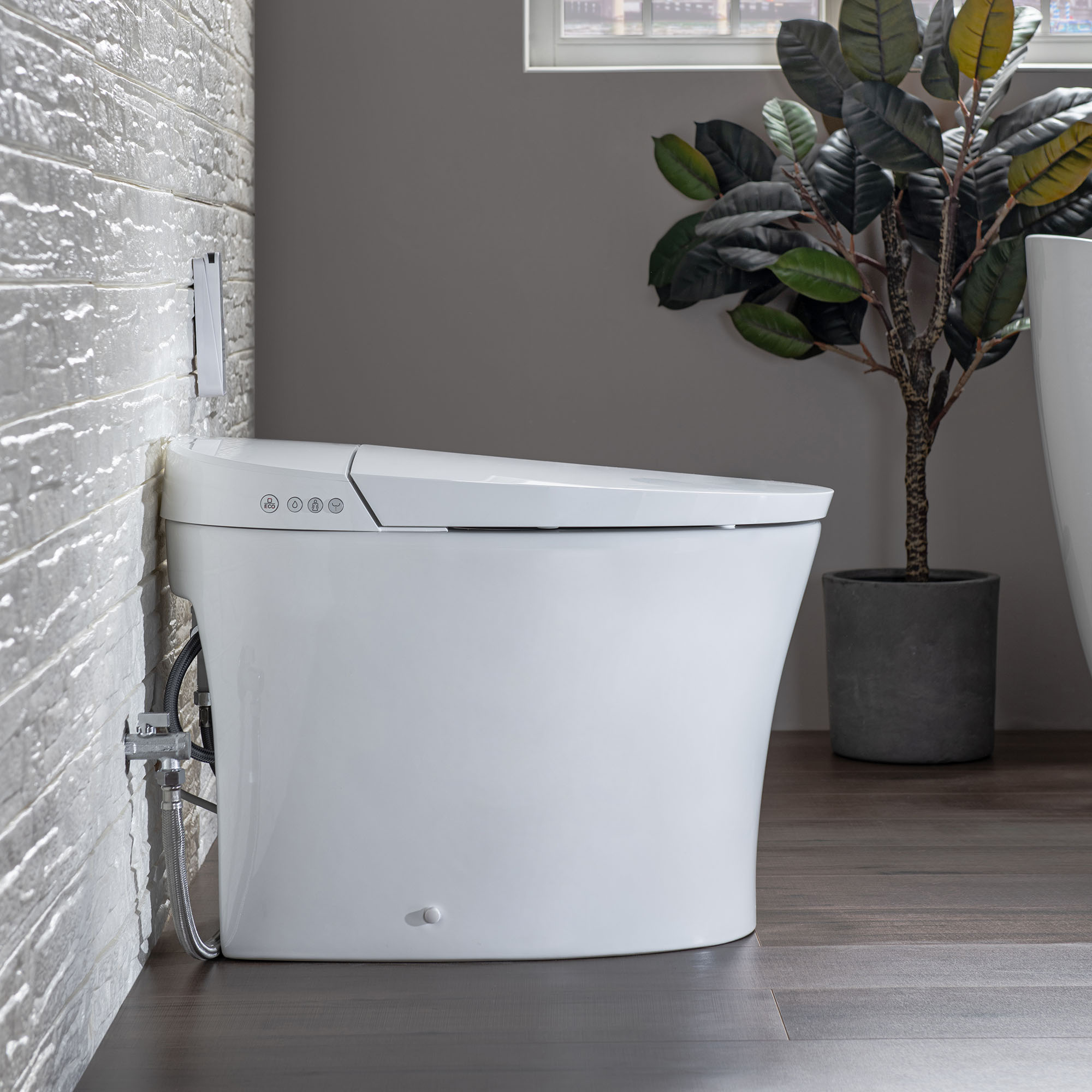 WOODBRIDGE B0970S Smart Bidet Tankless Toilet Elongated One Piece Chair Height, Auto Flush, Foot Sensor Operation, Heated Seat with Integrated Multi Function Remote Control in White_12178