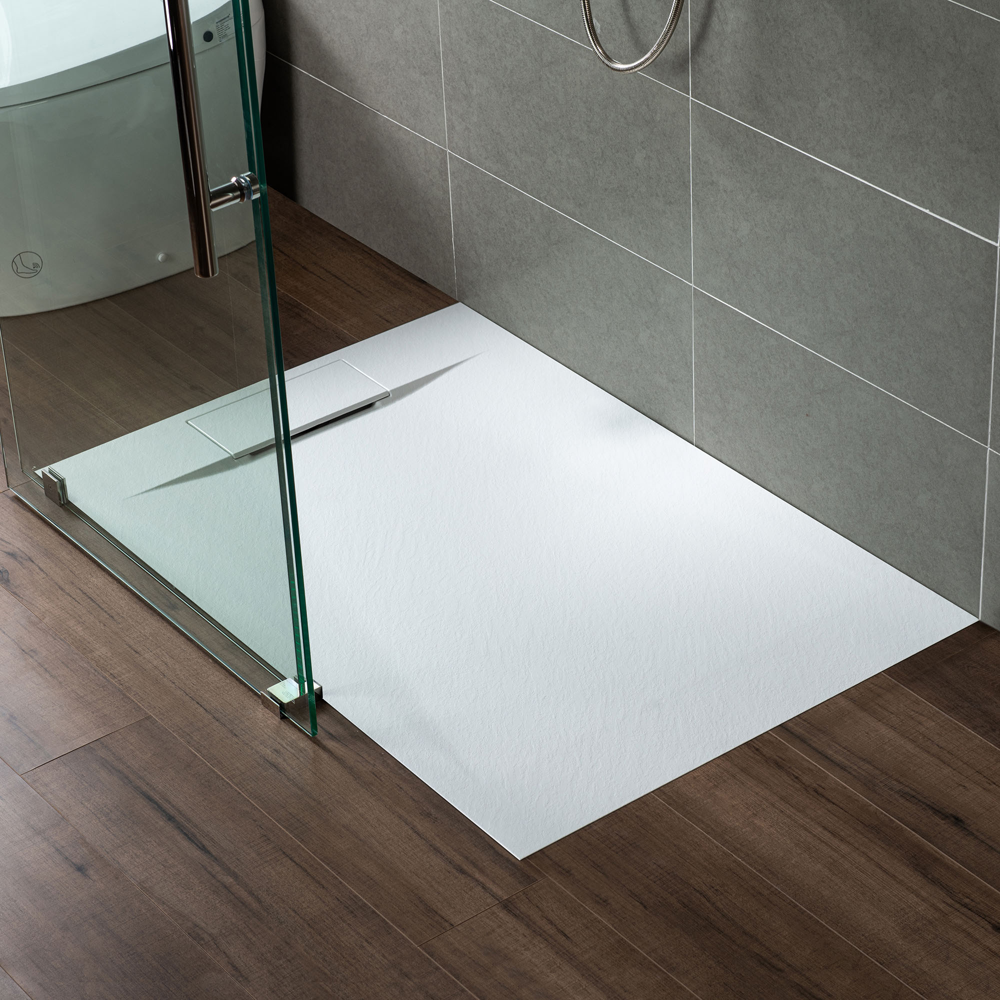  WOODBRIDGE 48-in L x 36-in W Zero Threshold End Drain Shower Base with Reversable Drain Placement, Matching Decorative Drain Plate and Tile Flange, Wheel Chair Access, Low Profile, White_12403