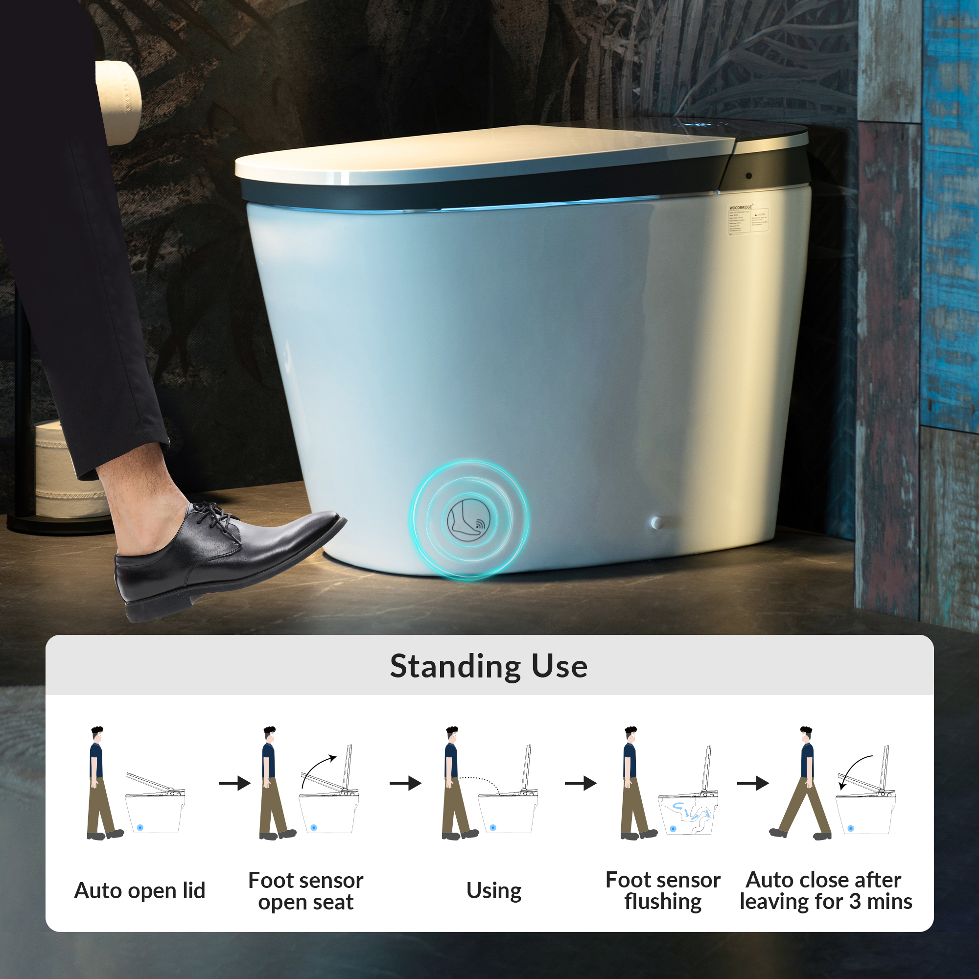  WOODBRIDGE B-0930S 1.6/1.1GPF Dual Flush Auto Open & Close Smart Toilet with Heated Bidet Seat, Intelligent Auto Flush, LED Temperature Display, Remote Control, Chair Height, Foot Sensor Flush and Build-In Booster Pump and Cleaning Foam Dispenser_12607