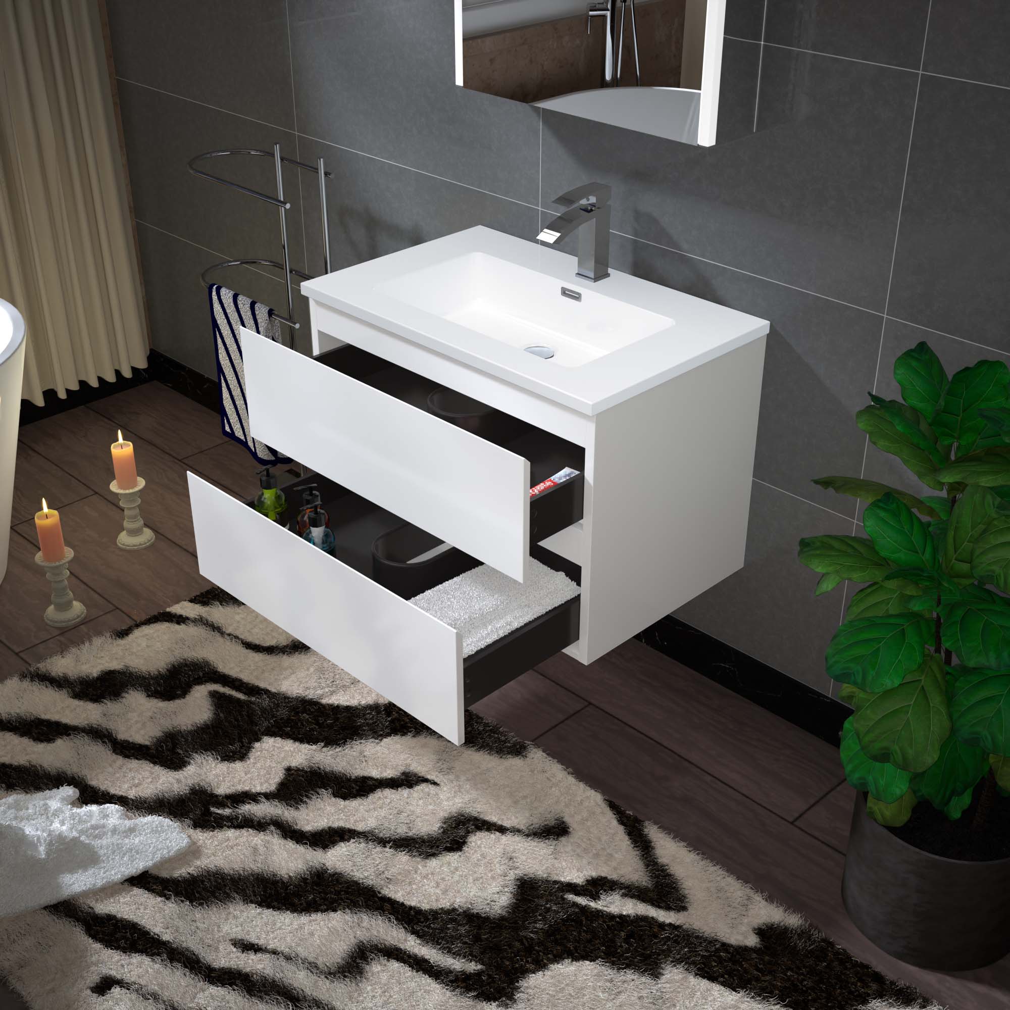  WOODBRIDGE 30 in. W x 18-7/8 in. D Contemporary Wall Hung Floating Vanity in High Gloss White with Resin Composite Vanity Top in White with matching finish sink._12716