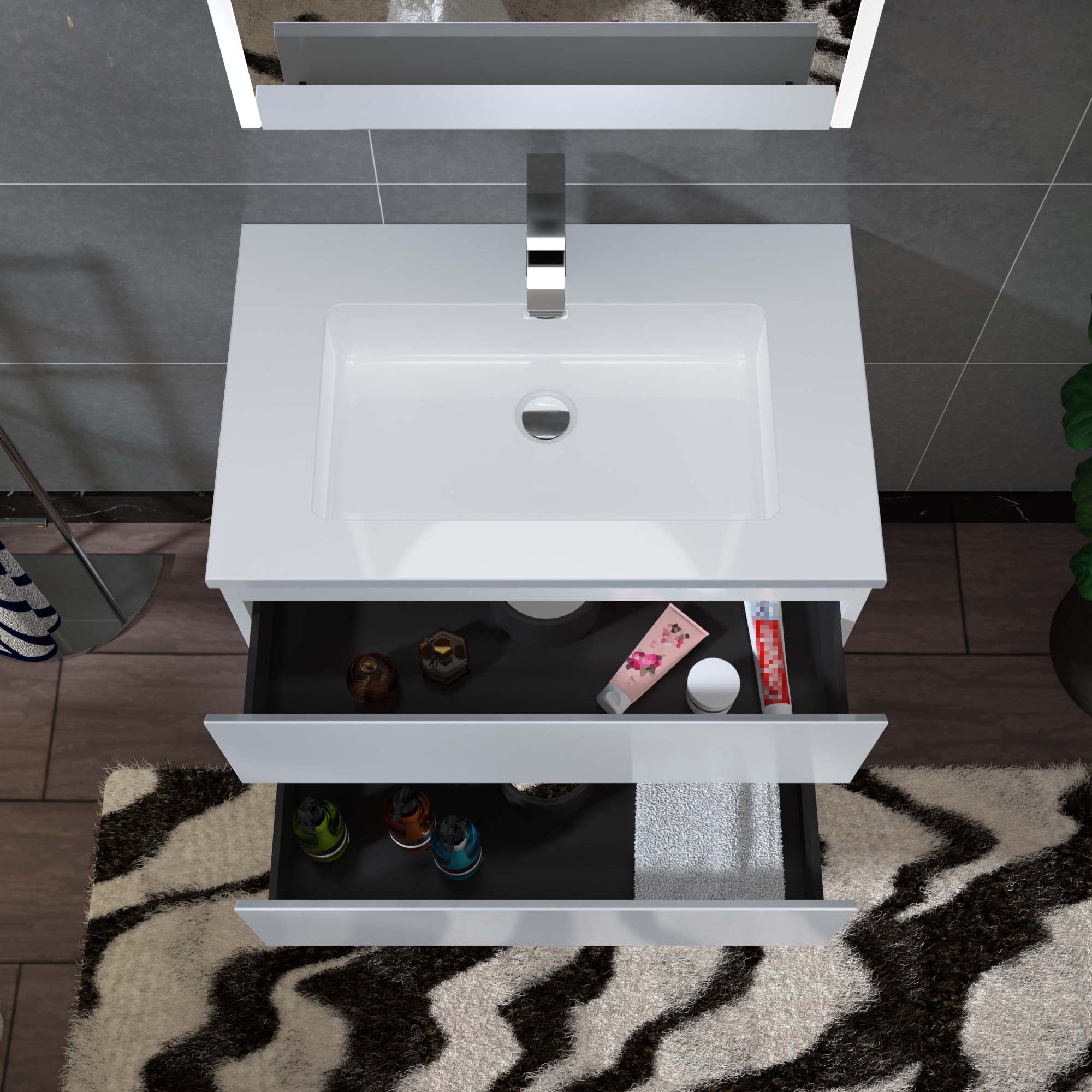  WOODBRIDGE 30 in. W x 18-7/8 in. D Contemporary Wall Hung Floating Vanity in High Gloss White with Resin Composite Vanity Top in White with matching finish sink._12717
