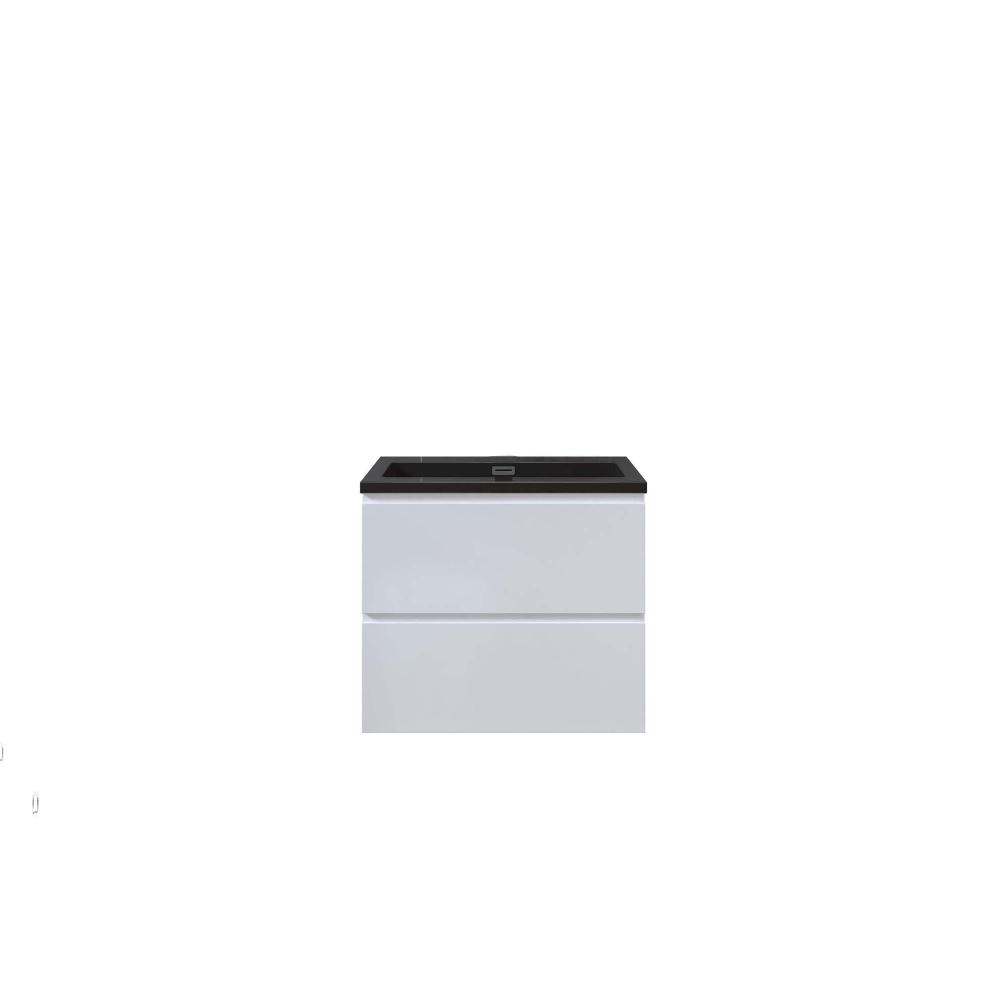  WOODBRIDGE 24 in. W x 18-7/8 in. D Contemporary Wall Hung Floating Vanity in High Gloss White with Quartz Sand Composite Vanity Top in Black with matching finish sink._12725