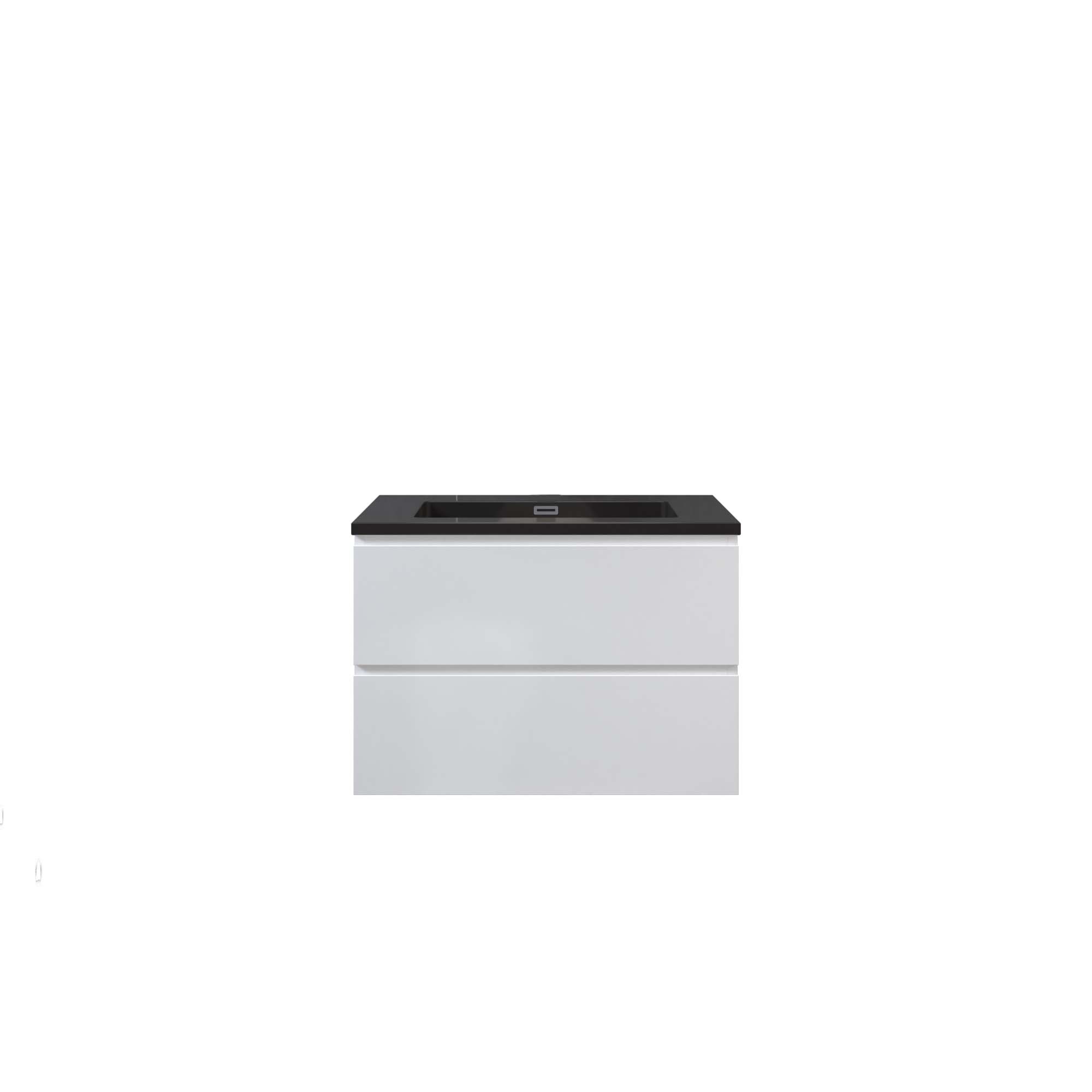  WOODBRIDGE 30 in. W x 18-7/8 in. D Contemporary Wall Hung Floating Vanity in High Gloss White with Quartz Sand Composite Vanity Top in Black with matching finish sink._12730