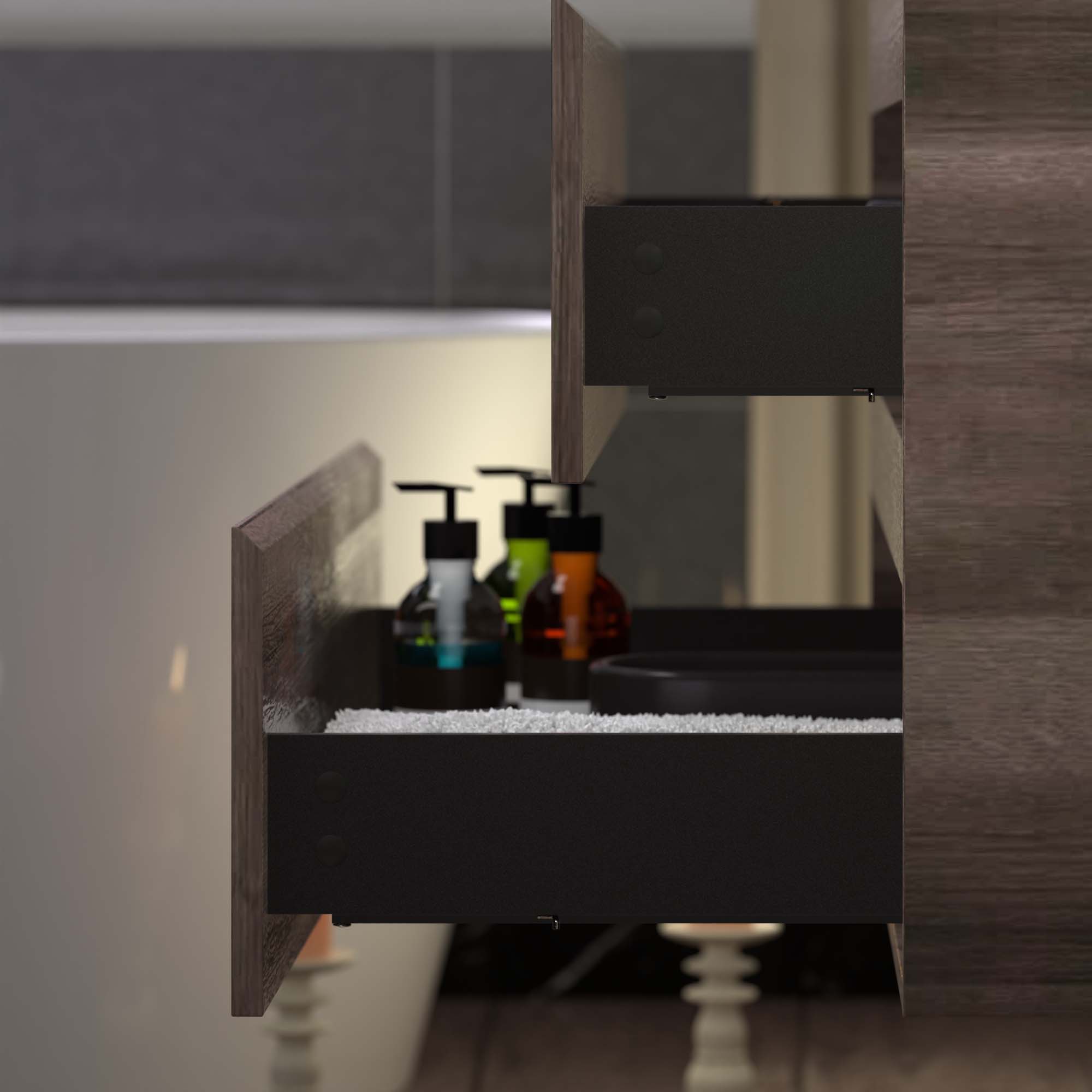  WOODBRIDGE 30 in. W x 18-7/8 in. D Contemporary Wall Hung Floating Vanity in Grey Oak with Quartz Sand Composite Vanity Top in Black with matching finish sink._12756