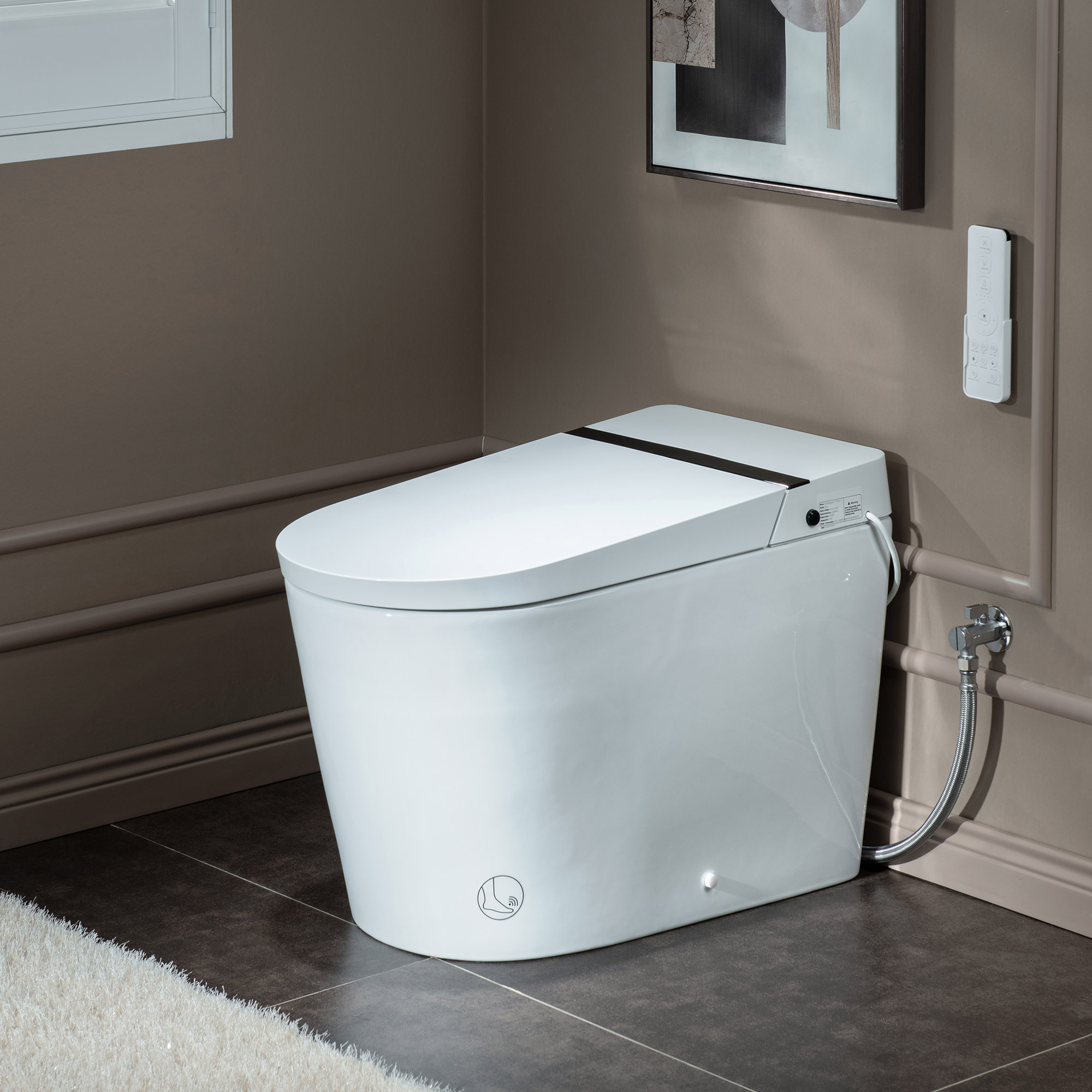  WOODBRIDGE B0990S One Piece Elongated Smart Toilet Bidet with Auto Open & Close, Auto Flush, Foot Sensor Flush, LED Temperature Display, Heated Seat and Integrated Multi Function Remote Control, White_2110
