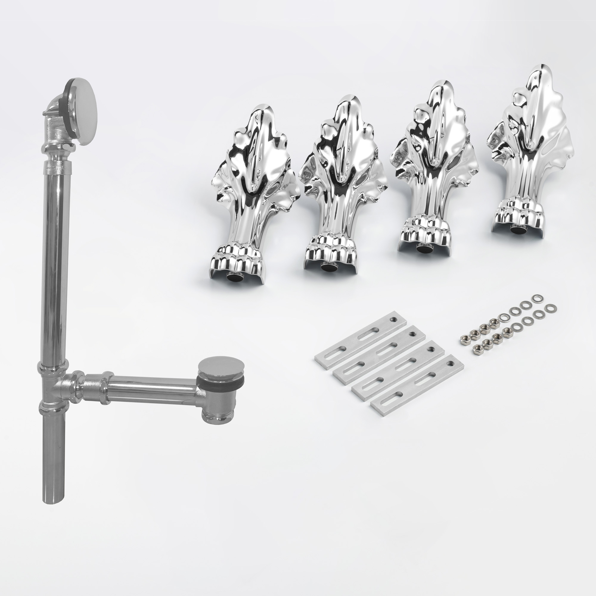  Chrome Toe Tap Drain Assembly with linear overflow & 4PCS Clawfoot_13887