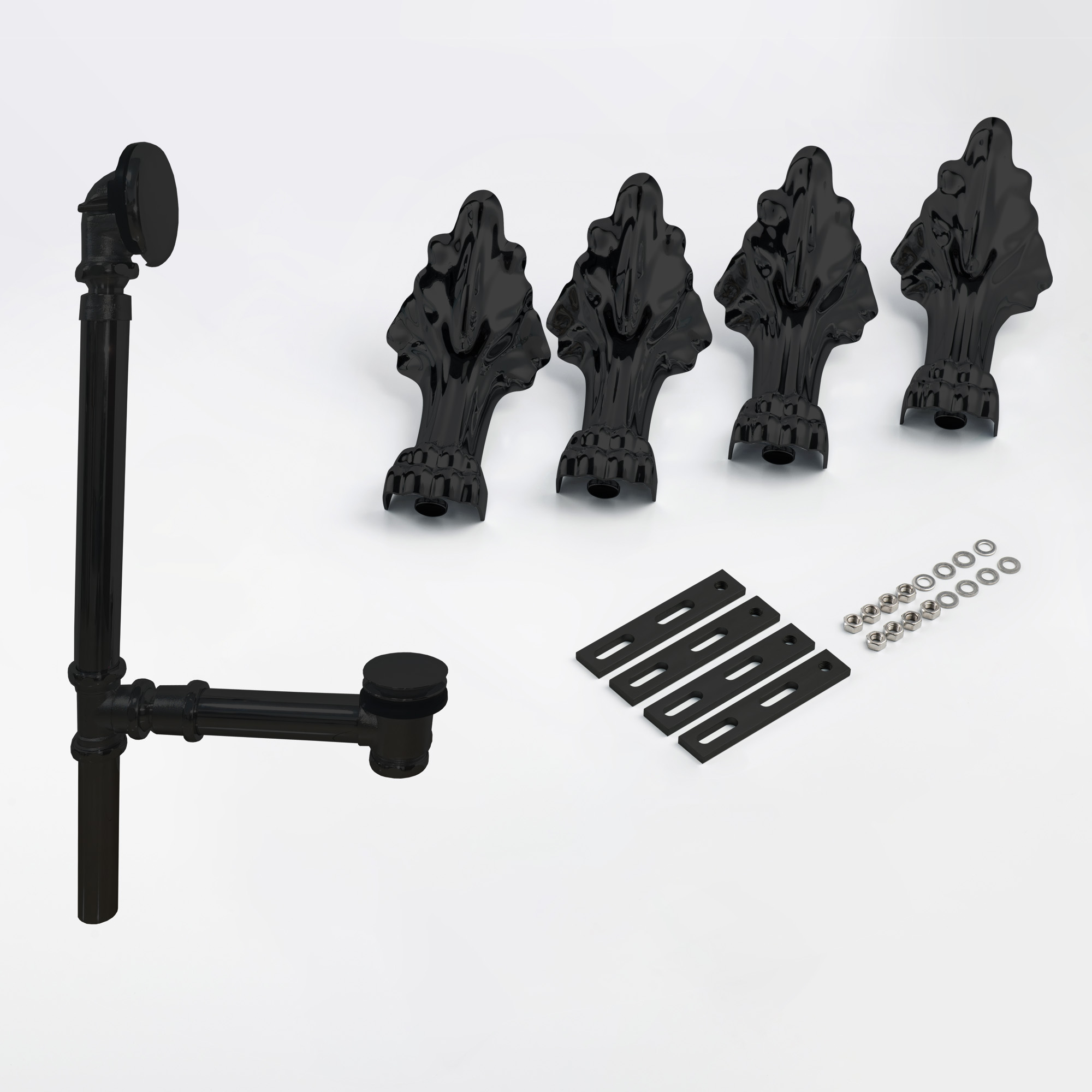  Matte Black Toe Tap Drain Assembly with linear overflow & 4PCS Clawfoot_13888