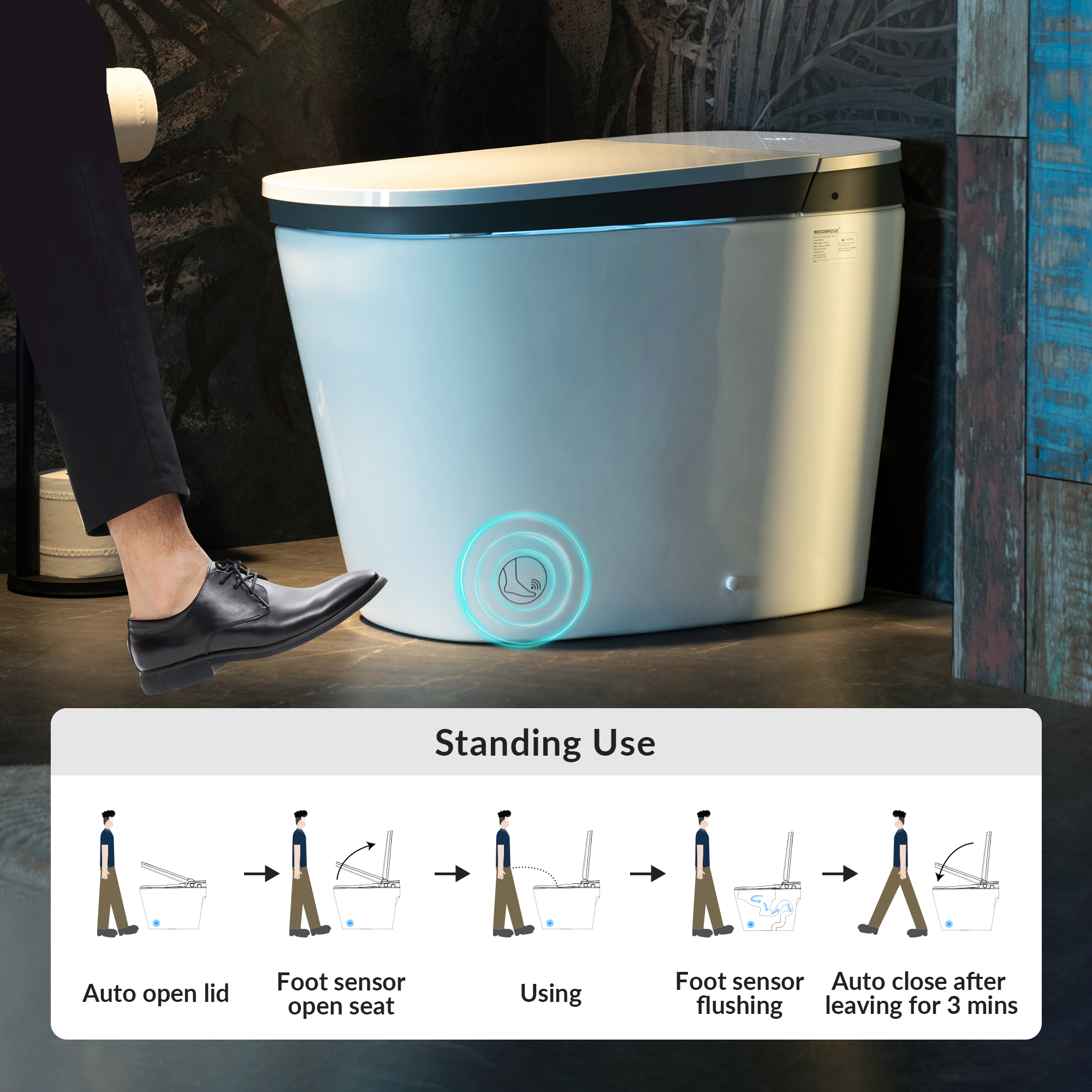  WOODBRIDGE B0931S Smart Bidet Toilet with 1.28 GPF Dual Flush Auto Open & Close, Foot Sensor Flush, Voice Control,1000 Gram Map Flushing Score, LED Display, Chair Height Design and Cleaning Foam Dispenser_13933