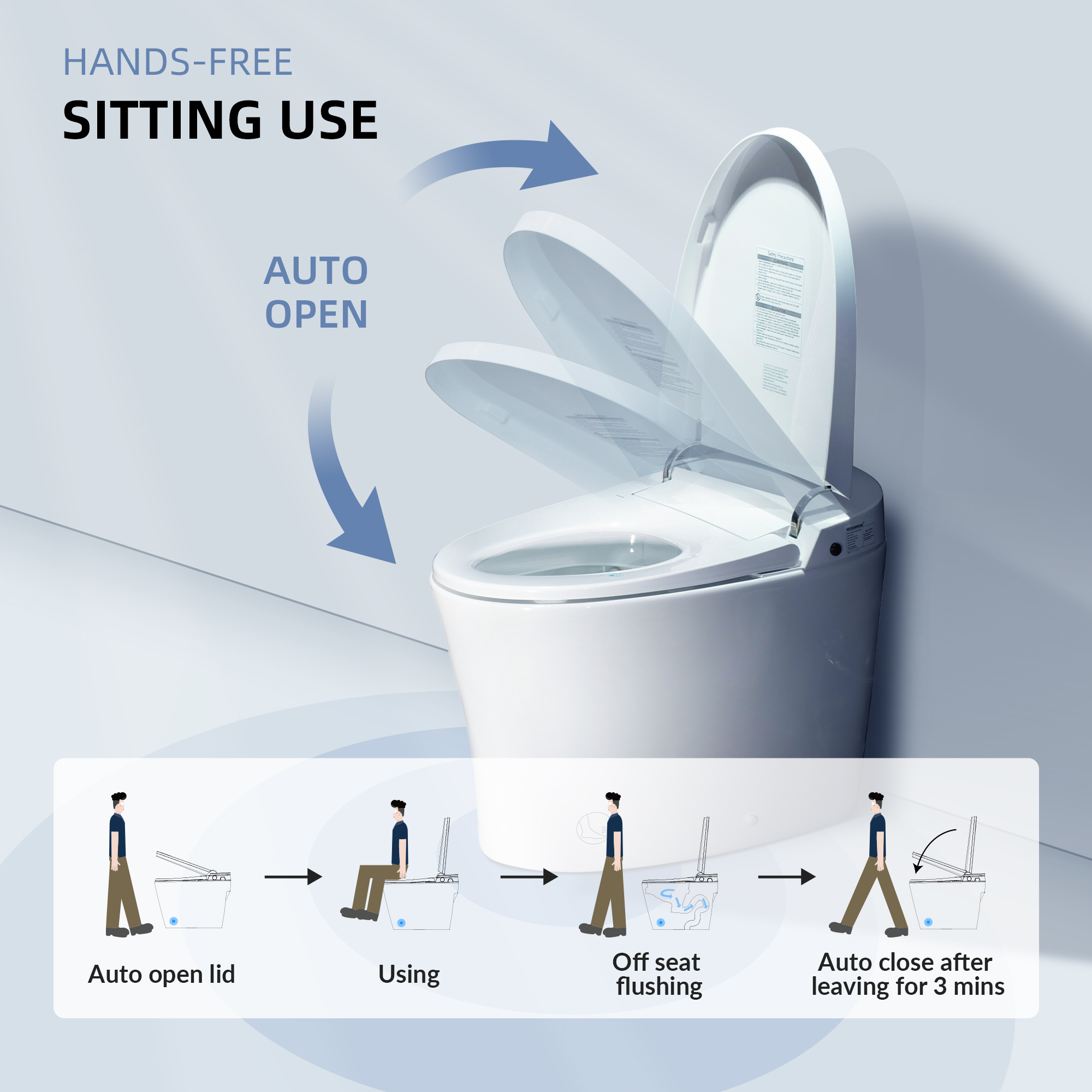  WOODBRIDGE EBT700 One Piece Elongated Smart Toilet Bidet, Auto Open & Close, Auto Flush, Foot Sensor Operation, Heated Seat with Integrated Multi Function Remote Control in White_14832