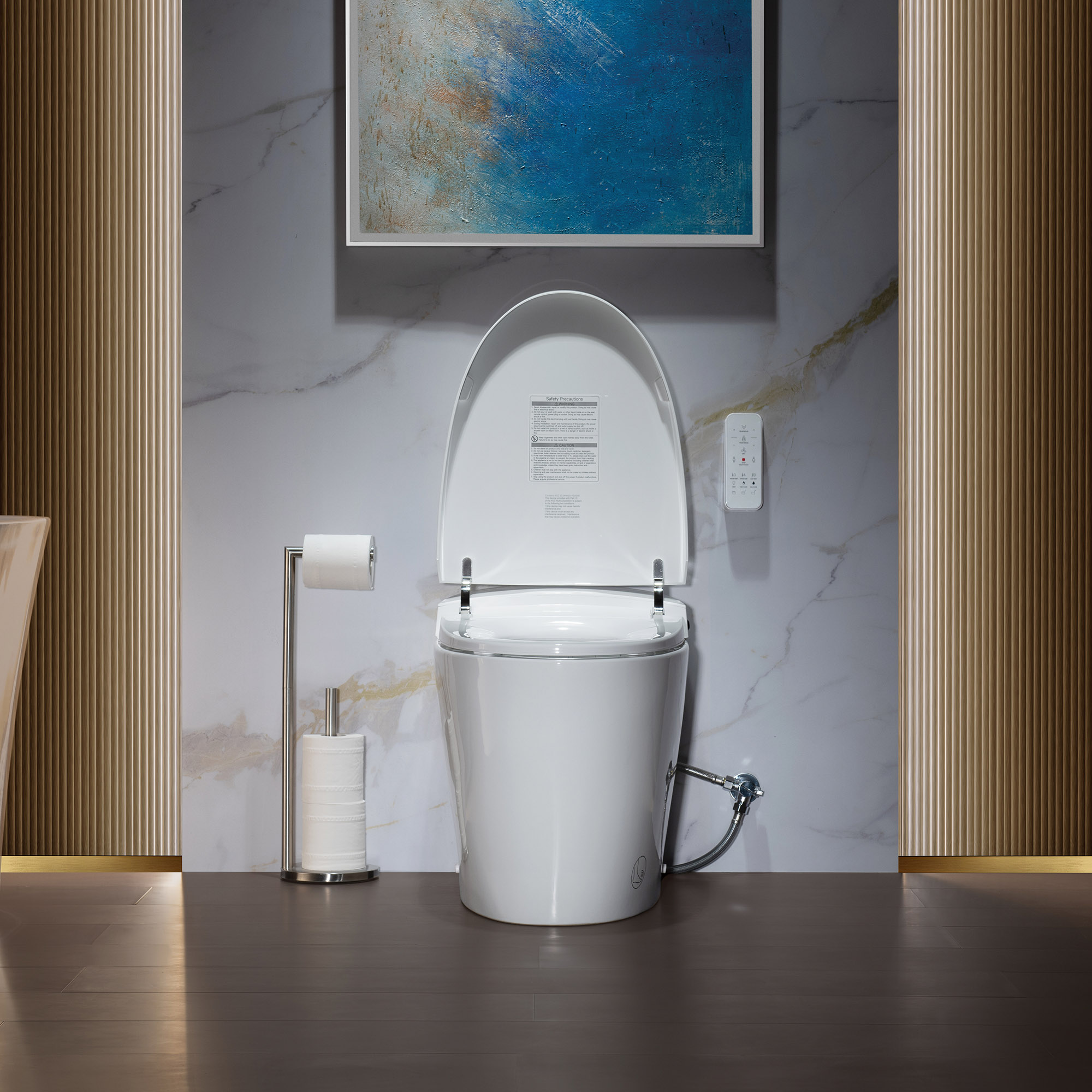  WOODBRIDGE EBT700 One Piece Elongated Smart Toilet Bidet, Auto Open & Close, Auto Flush, Foot Sensor Operation, Heated Seat with Integrated Multi Function Remote Control in White_14839