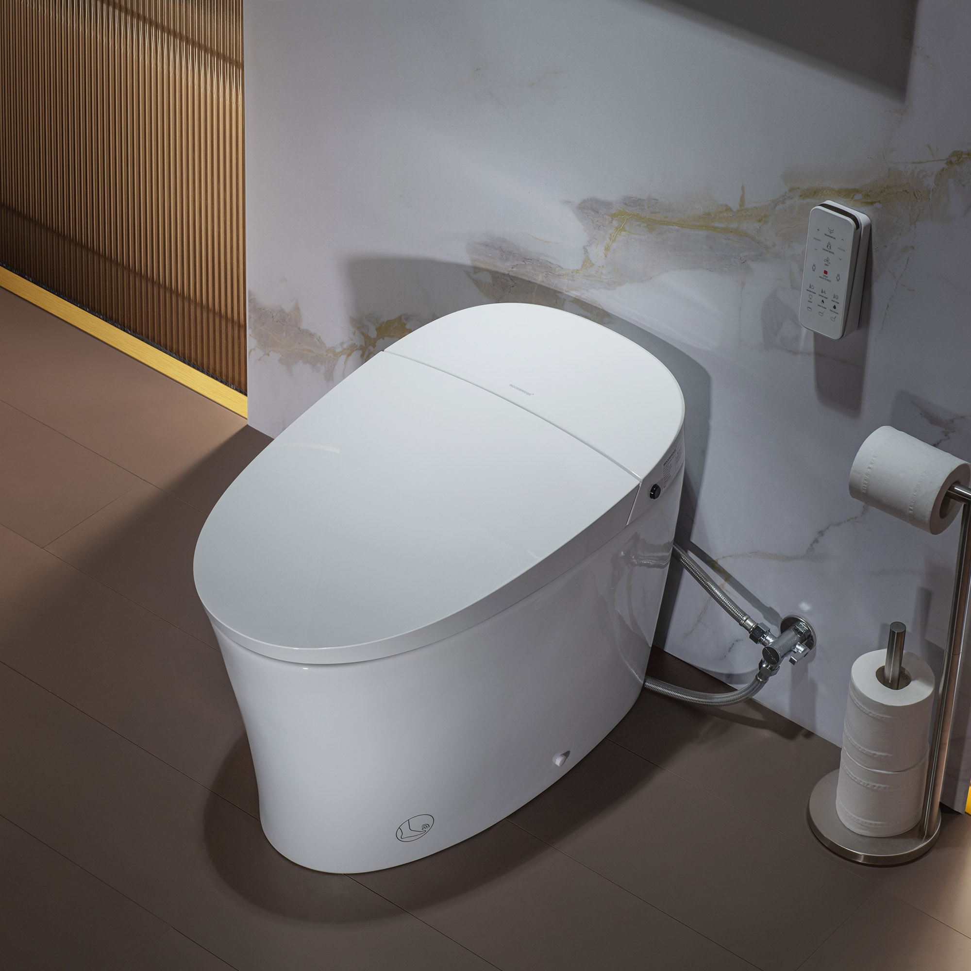  WOODBRIDGE EBT700 One Piece Elongated Smart Toilet Bidet, Auto Open & Close, Auto Flush, Foot Sensor Operation, Heated Seat with Integrated Multi Function Remote Control in White _14198