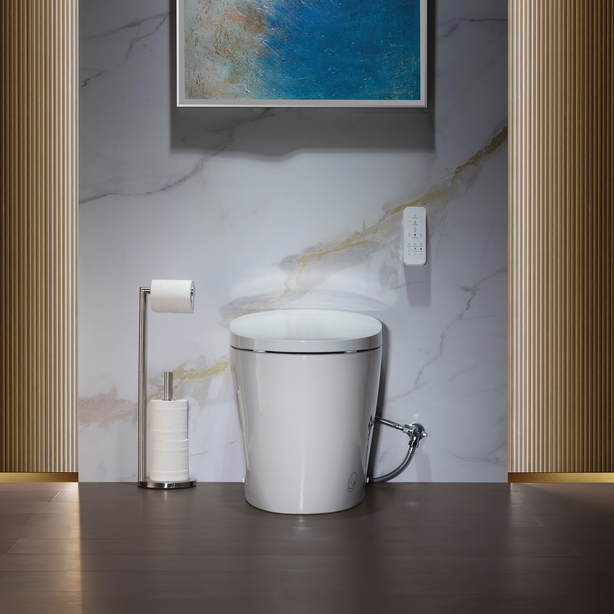  WOODBRIDGE EBT700 One Piece Elongated Smart Toilet Bidet, Auto Open & Close, Auto Flush, Foot Sensor Operation, Heated Seat with Integrated Multi Function Remote Control in White _14199