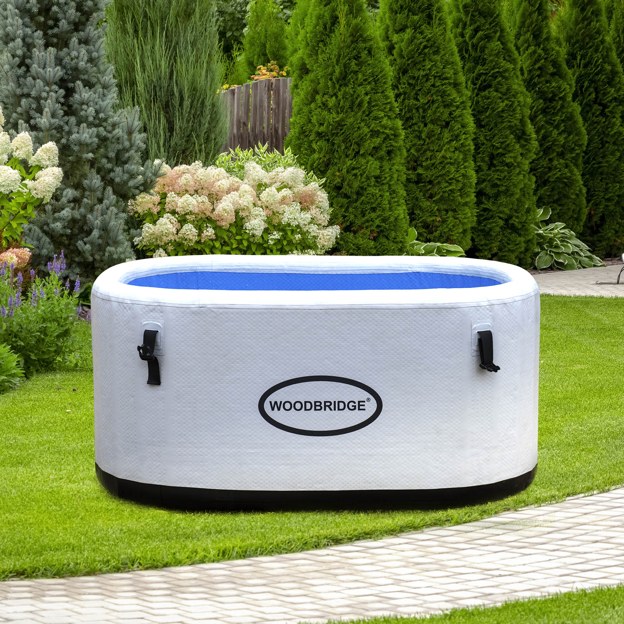 WOODBRIDGE Inflatable Oval Ice Bath Cold Plunge Tub with PVC Insulated Lid, Hand Pump and Repair Kit Included, Anti-Slid Bottom, WIC01W-PIB