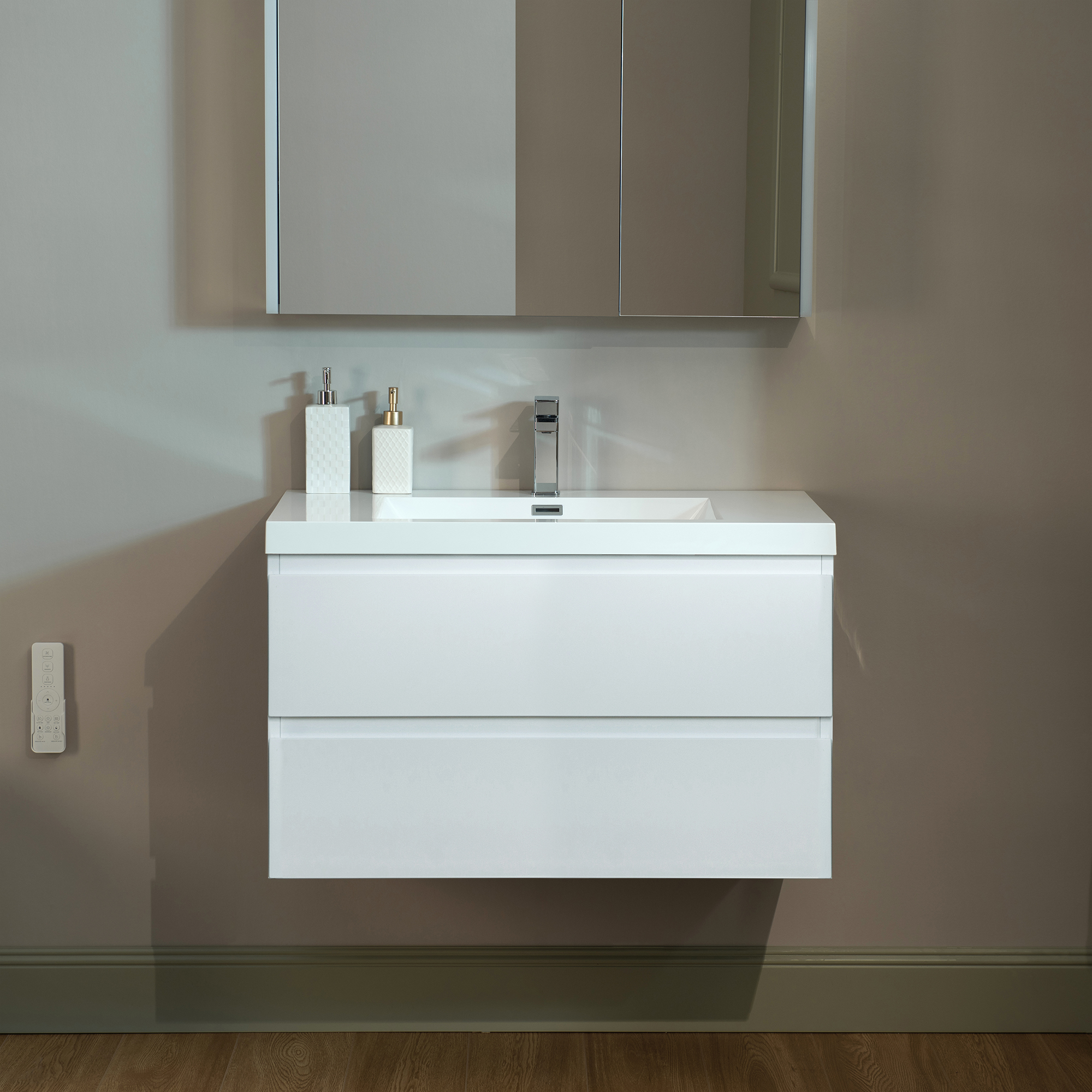 WOODBRIDGE36 in. W x 19 in. D Wall Mounted Floating Vanity in Glossy White with Resin Composite Vanity Top in Glossy White