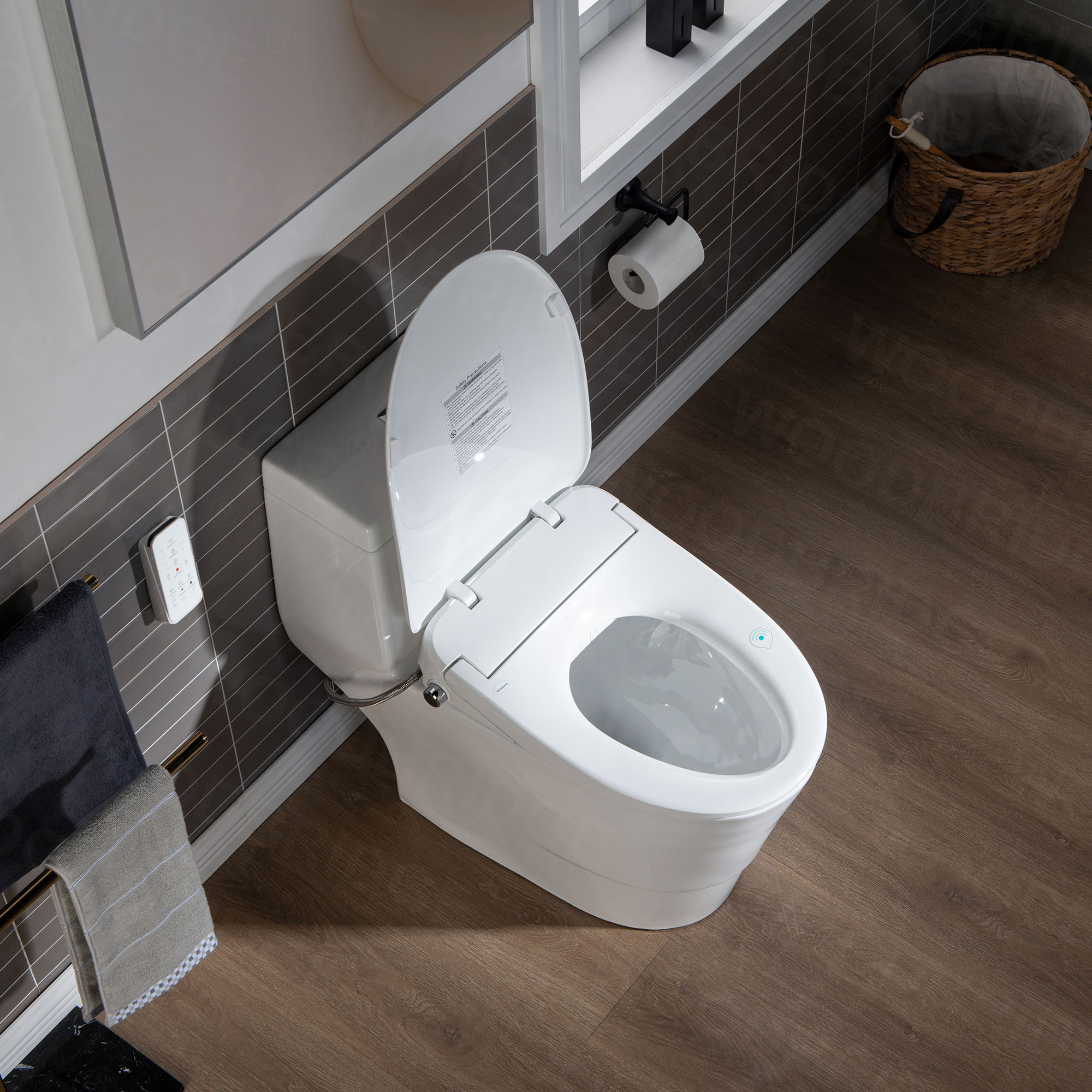  WOODBRIDGE T-0041 Elongated one Piece toilet with Smart Bidet Seat, Electronic Advanced Self Cleaning, Soft Close Lid, Adjustable Water Temperature, LED Nightlight, Heated Seat, Warm air Dryer. WHITE_6588