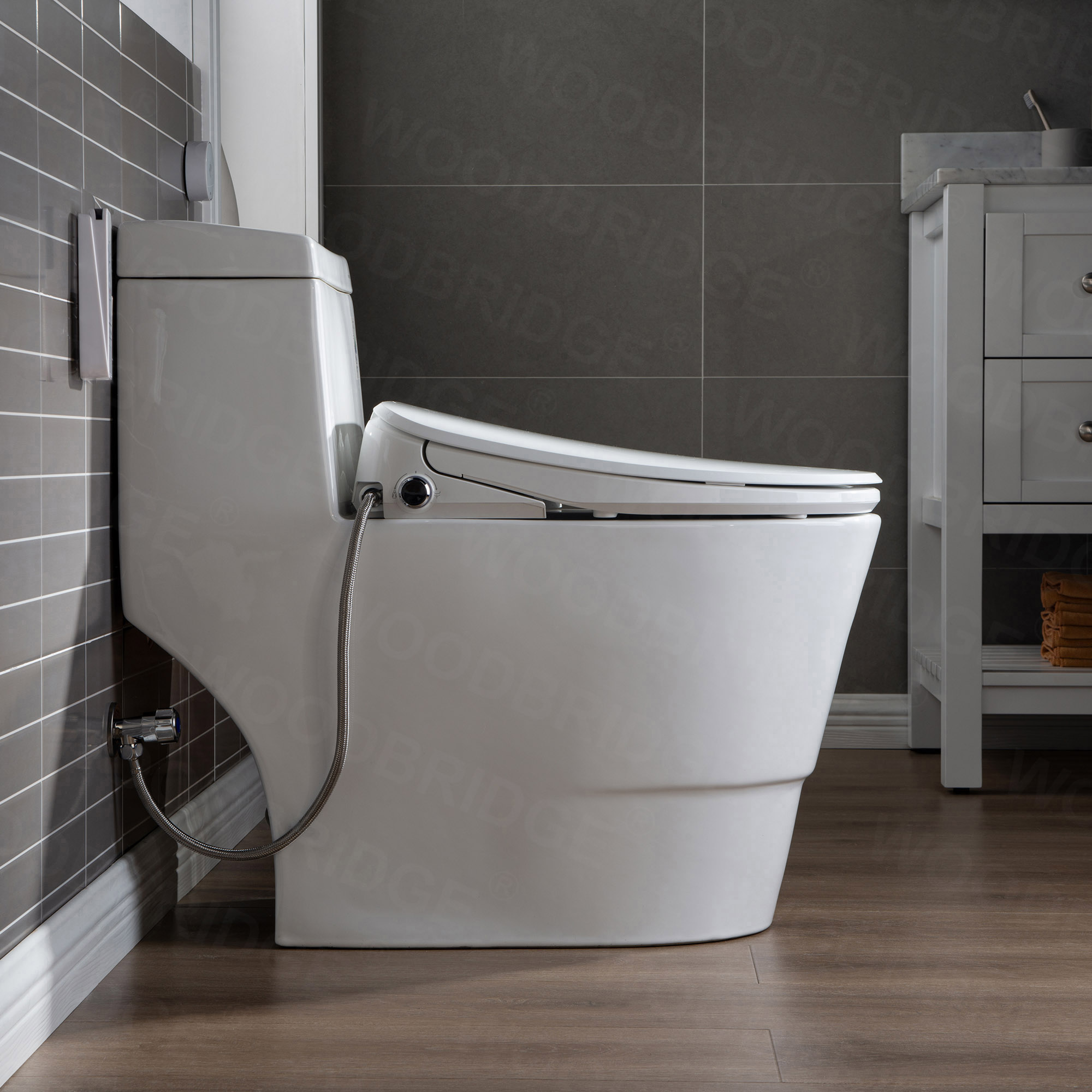  WOODBRIDGE T-0041 Elongated one Piece toilet with Smart Bidet Seat, Electronic Advanced Self Cleaning, Soft Close Lid, Adjustable Water Temperature, LED Nightlight, Heated Seat, Warm air Dryer. WHITE_6590
