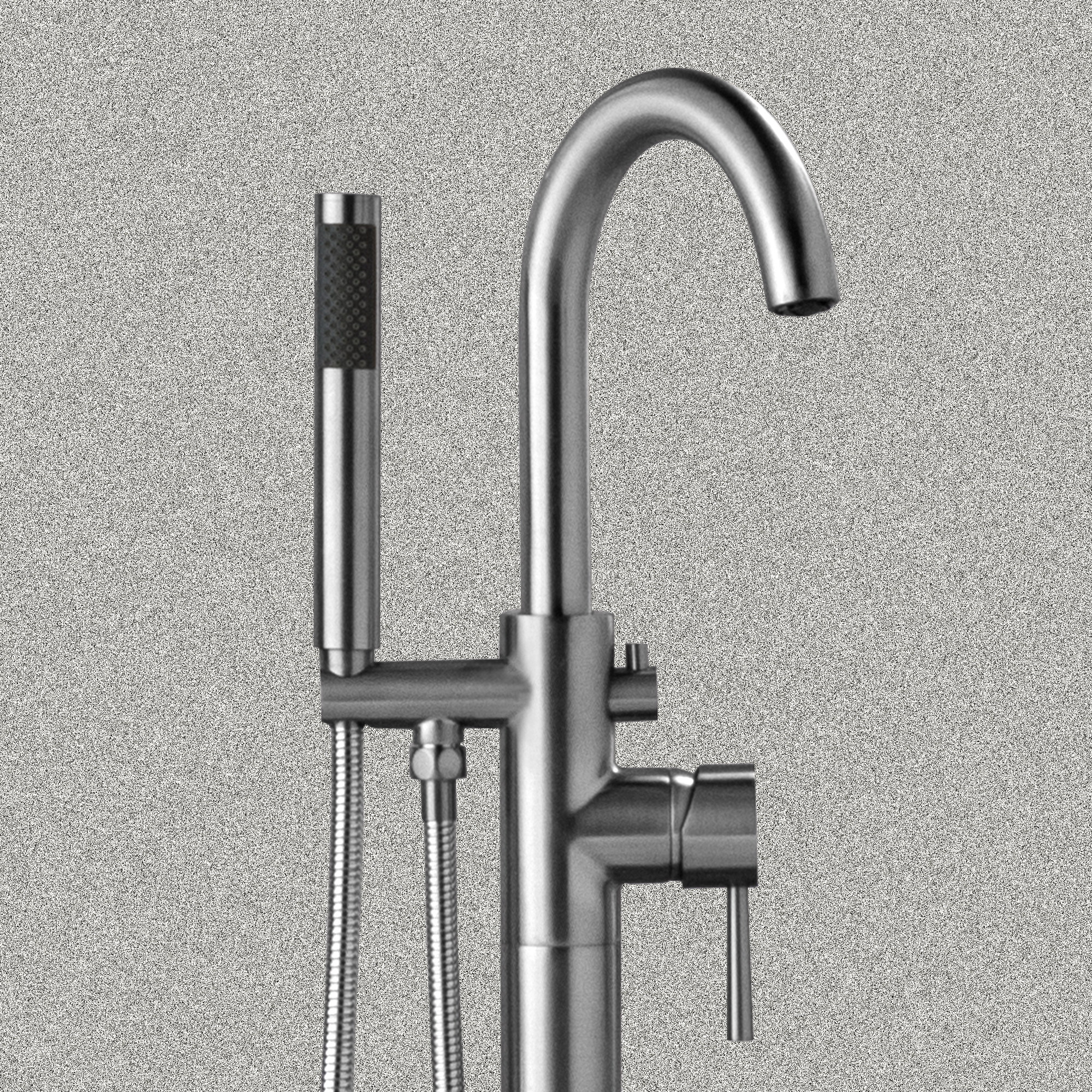  WOODBRIDGE F0024CHRD Contemporary Single Handle Floor Mount Freestanding Tub Filler Faucet with Cylinder Shape Hand shower in Polished Chrome Finish._17466
