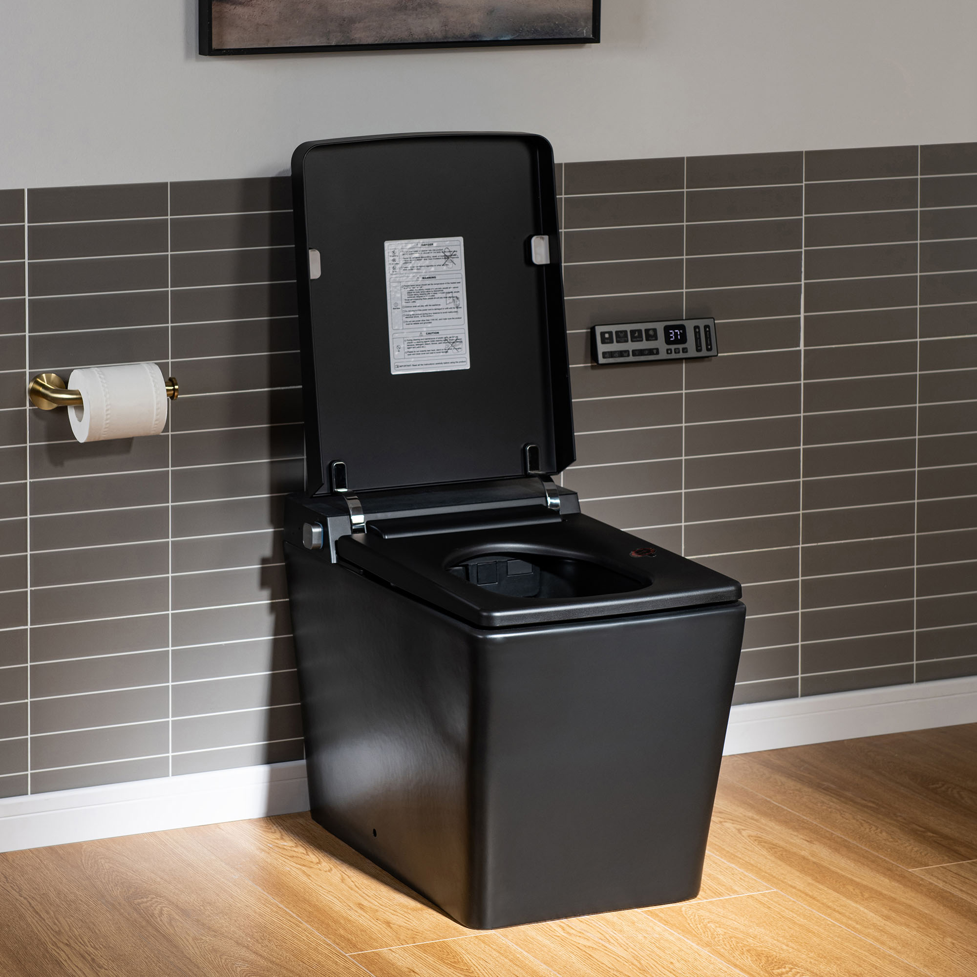  WOODBRIDGE EBT-MB03 One Piece Square Smart Bidet Toilet with Auto Open & Close, Foot Sensor, Auto Flush, Multiple Spray Modes, Heated Seat, Warm Water and Air Dryer, Auto LED Nightlight, Matte Black_17615