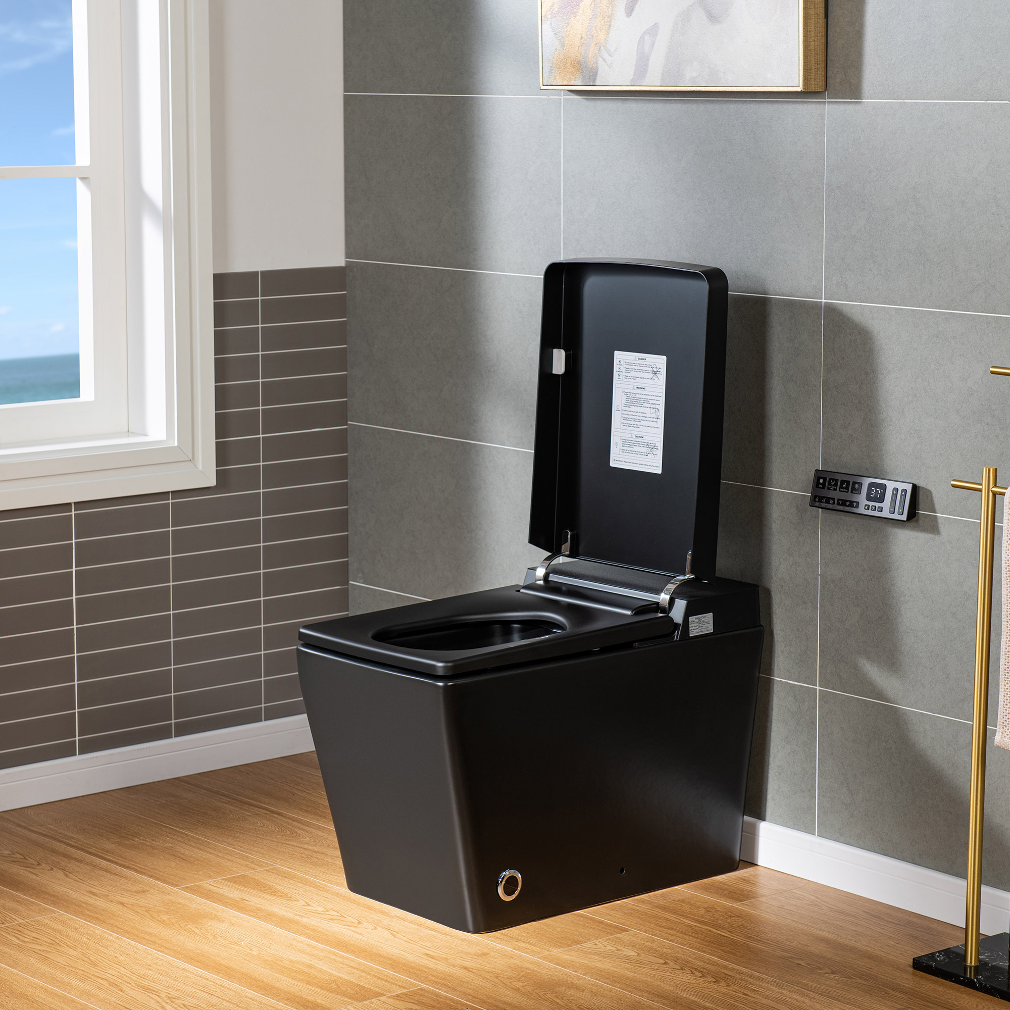  WOODBRIDGE EBT-MB03 One Piece Square Smart Bidet Toilet with Auto Open & Close, Foot Sensor, Auto Flush, Multiple Spray Modes, Heated Seat, Warm Water and Air Dryer, Auto LED Nightlight, Matte Black_17616