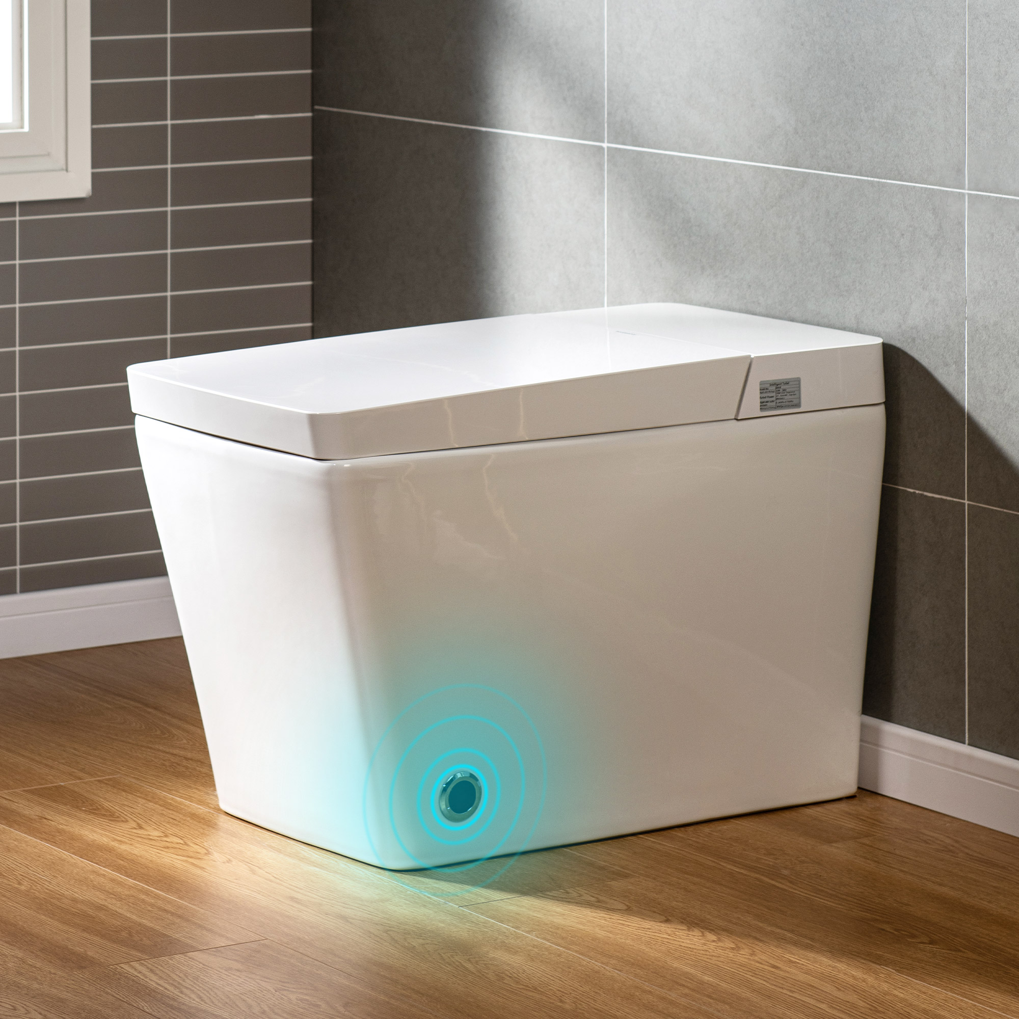  WOODBRIDGE EBT-WH01 One Piece Square Smart Bidet Toilet with Auto Open & Close, Foot Sensor, Auto Flush, Multiple Spray Modes, Heated Seat, Warm Water and Air Dryer, Auto LED Nightlight, Glossy White_17642