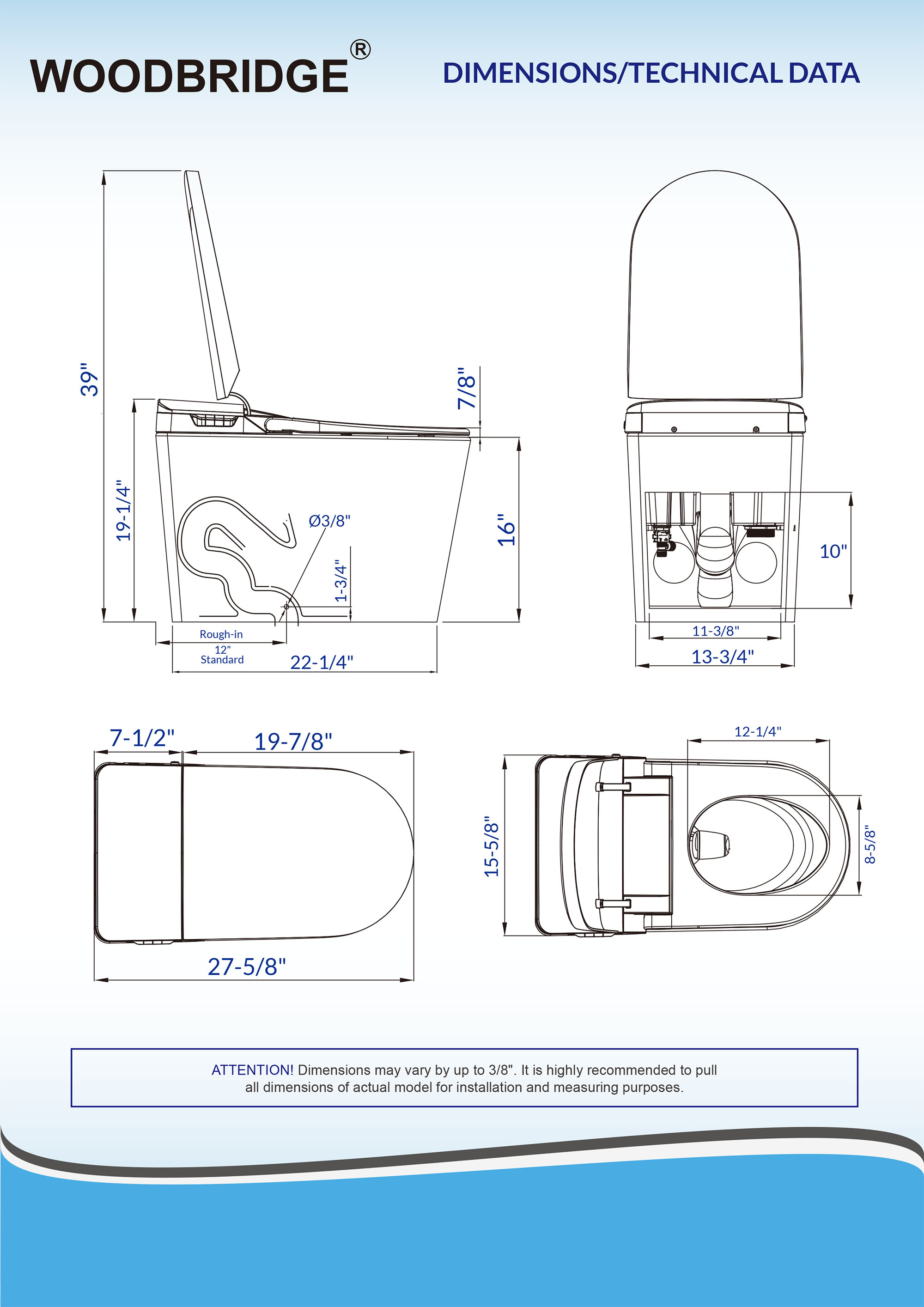  WOODBRIDGE Intelligent Smart Bidet Toilet, Auto Open & Close, Auto Quiet Flush, Backup Mechanical Flush, and Advanced Deodorization, White, B0980S_18312