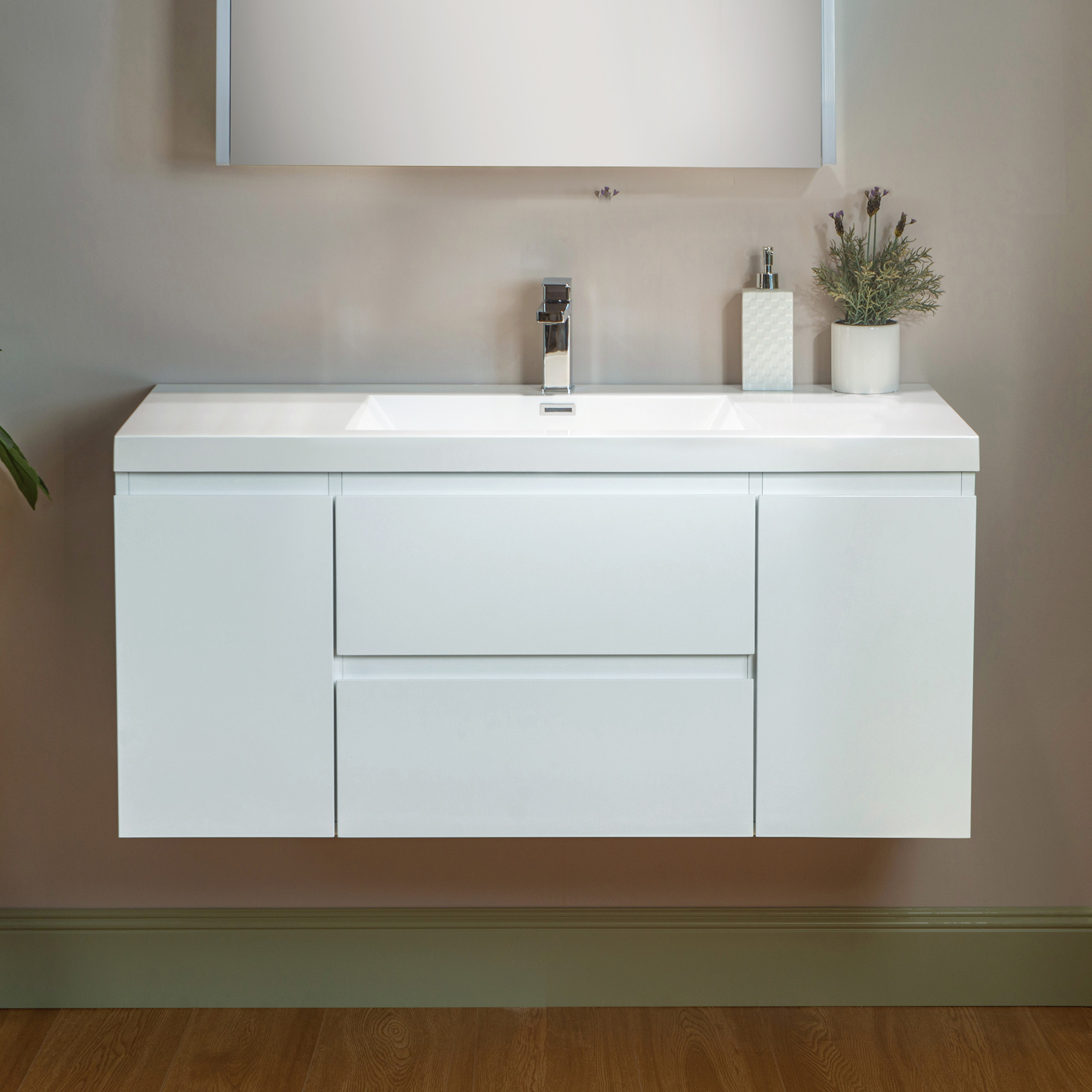 WOODBRIDGE 47-1/4 in. W x 19-5/8 in. D Wall Mounted Floating Vanity in Glossy White with Resin Composite Vanity Top in Glossy White