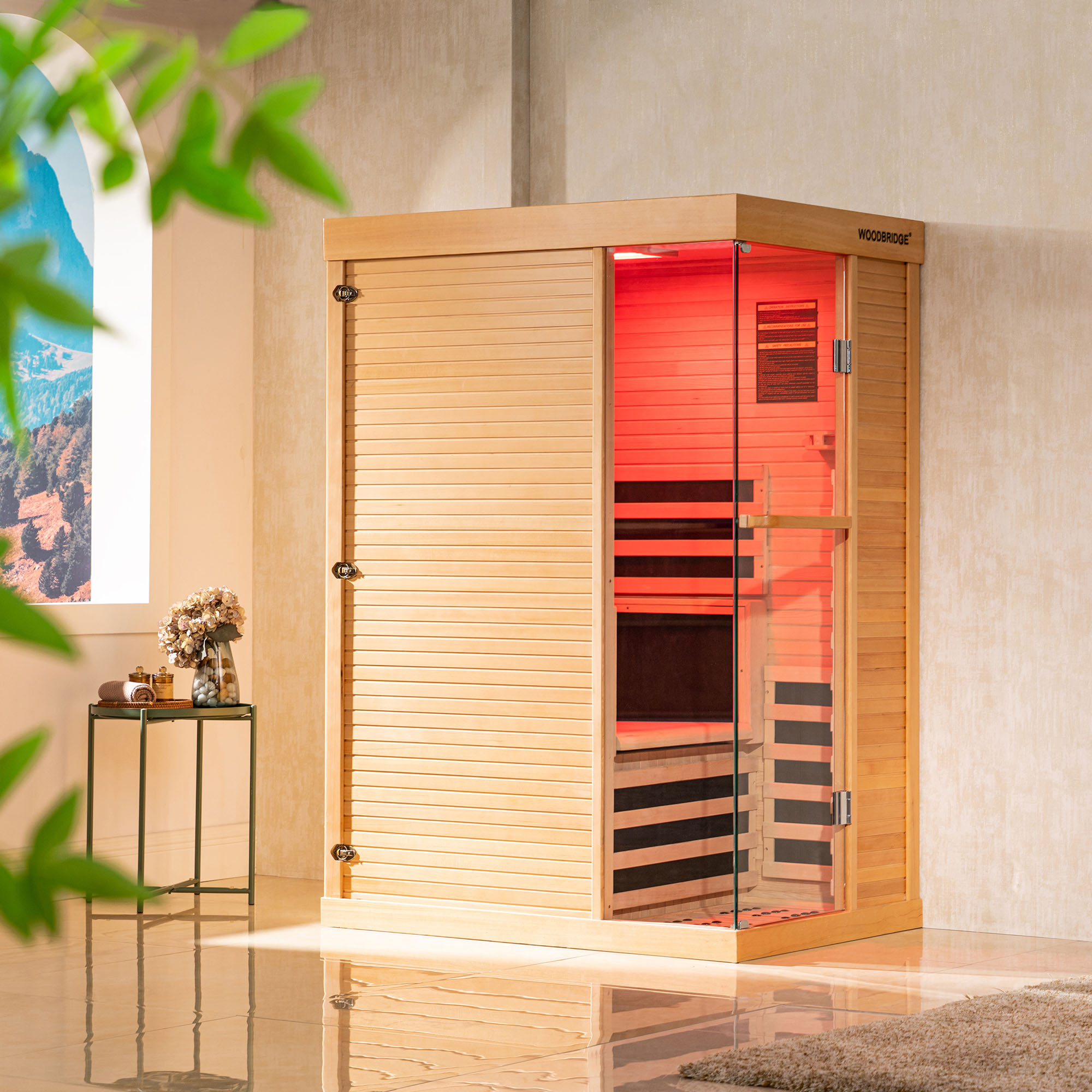 1 Person Canadian Hemlock Wood Infrared Sauna For Home With Touch-Tone Keypad, Led Color Therapy Light, Tempered Glass Door And A Top Vent