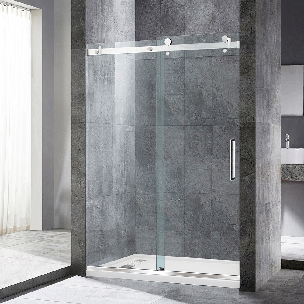  WOODBRIDGE Frameless Single Sliding Shower Doors in Polished Chrome Finish, 44-48