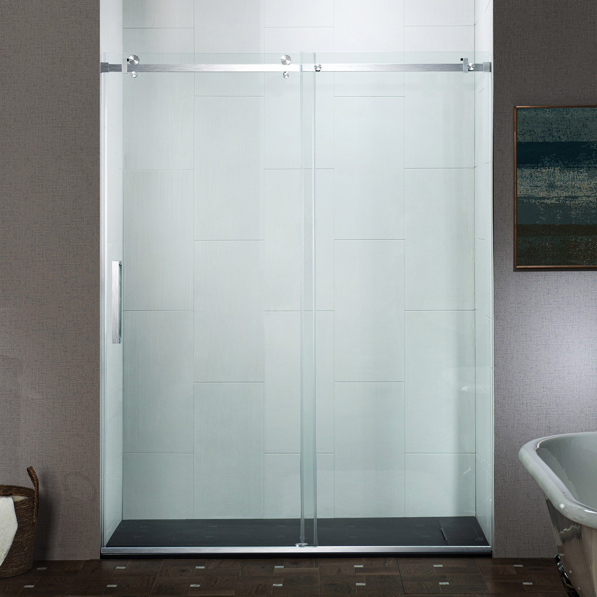  WOODBRIDGE Frameless Single Sliding Shower Doors in Polished Chrome Finish, 44-48