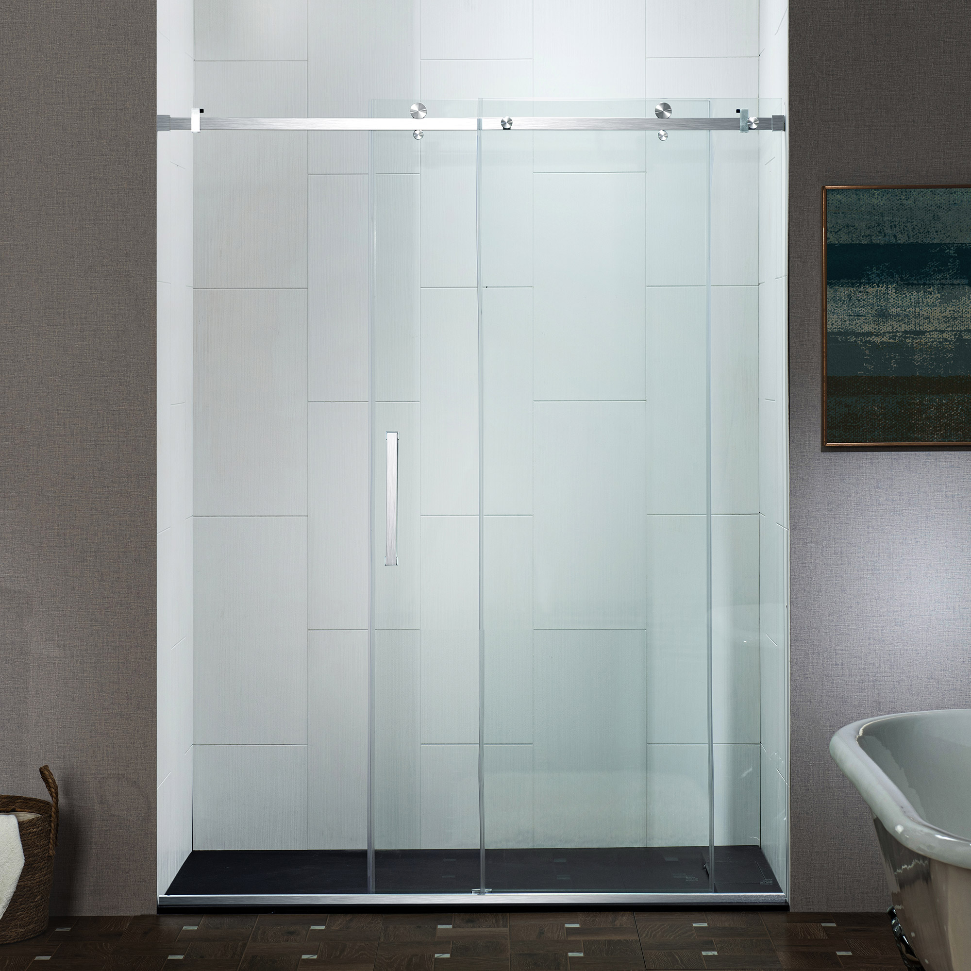  WOODBRIDGE Frameless Single Sliding Shower Doors in Polished Chrome Finish, 44-48