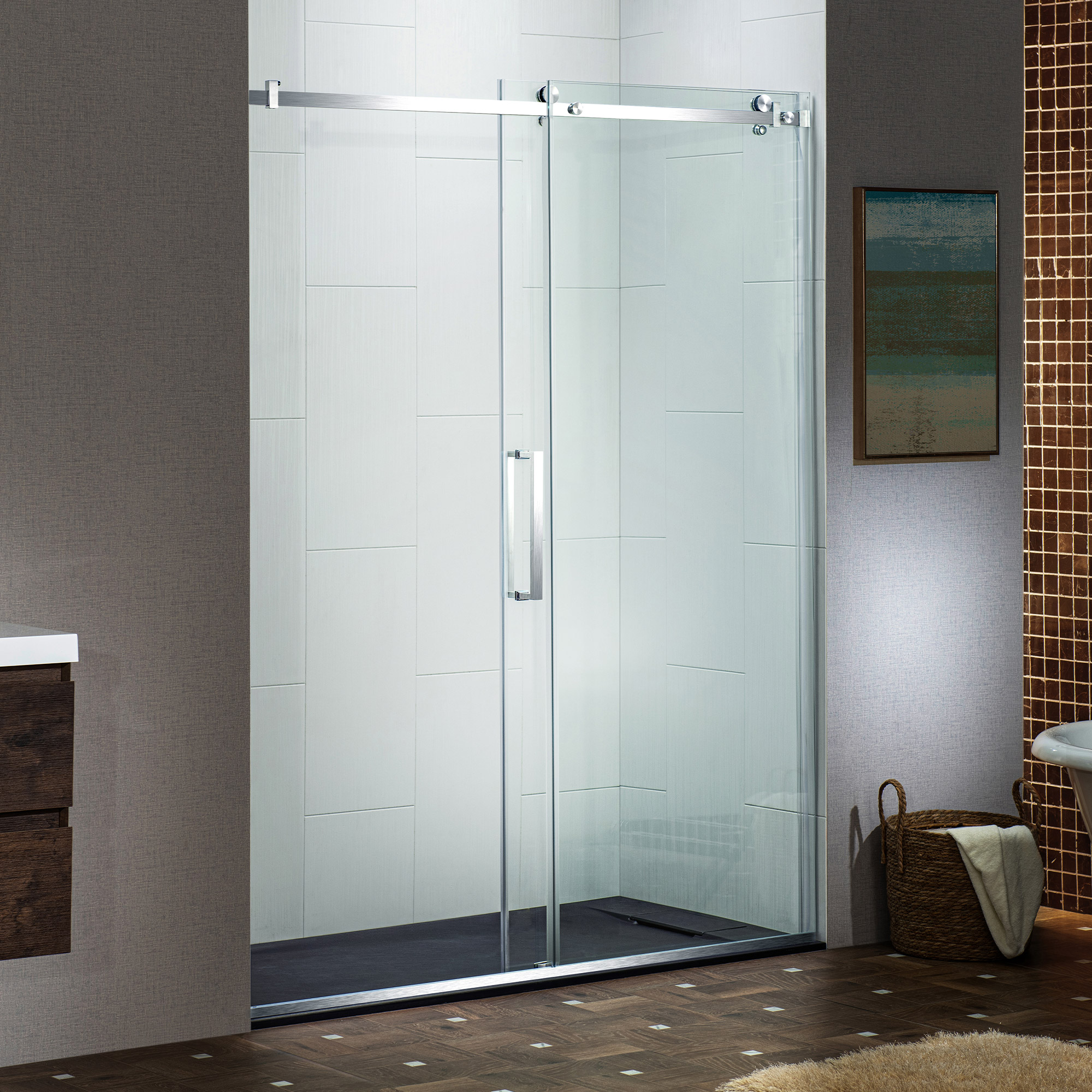  WOODBRIDGE Frameless Single Sliding Shower Doors in Polished Chrome Finish, 44-48