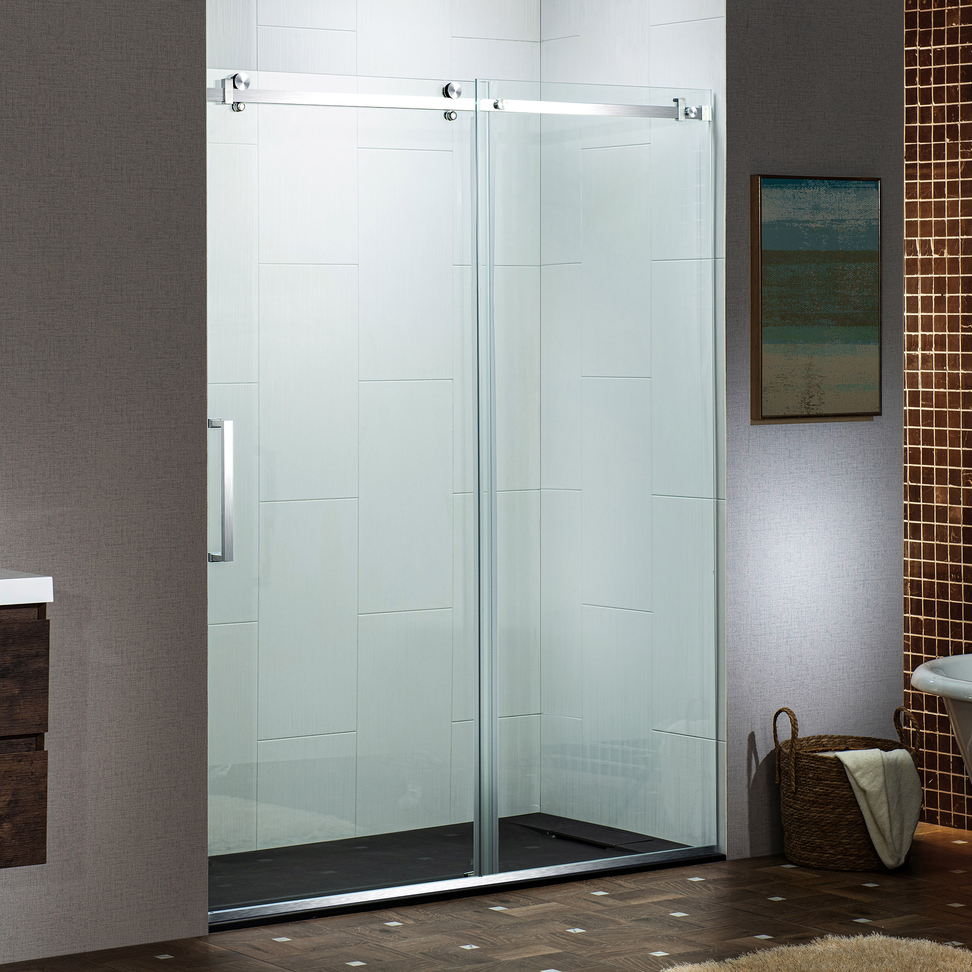  WOODBRIDGE Frameless Single Sliding Shower Doors in Polished Chrome Finish, 44-48