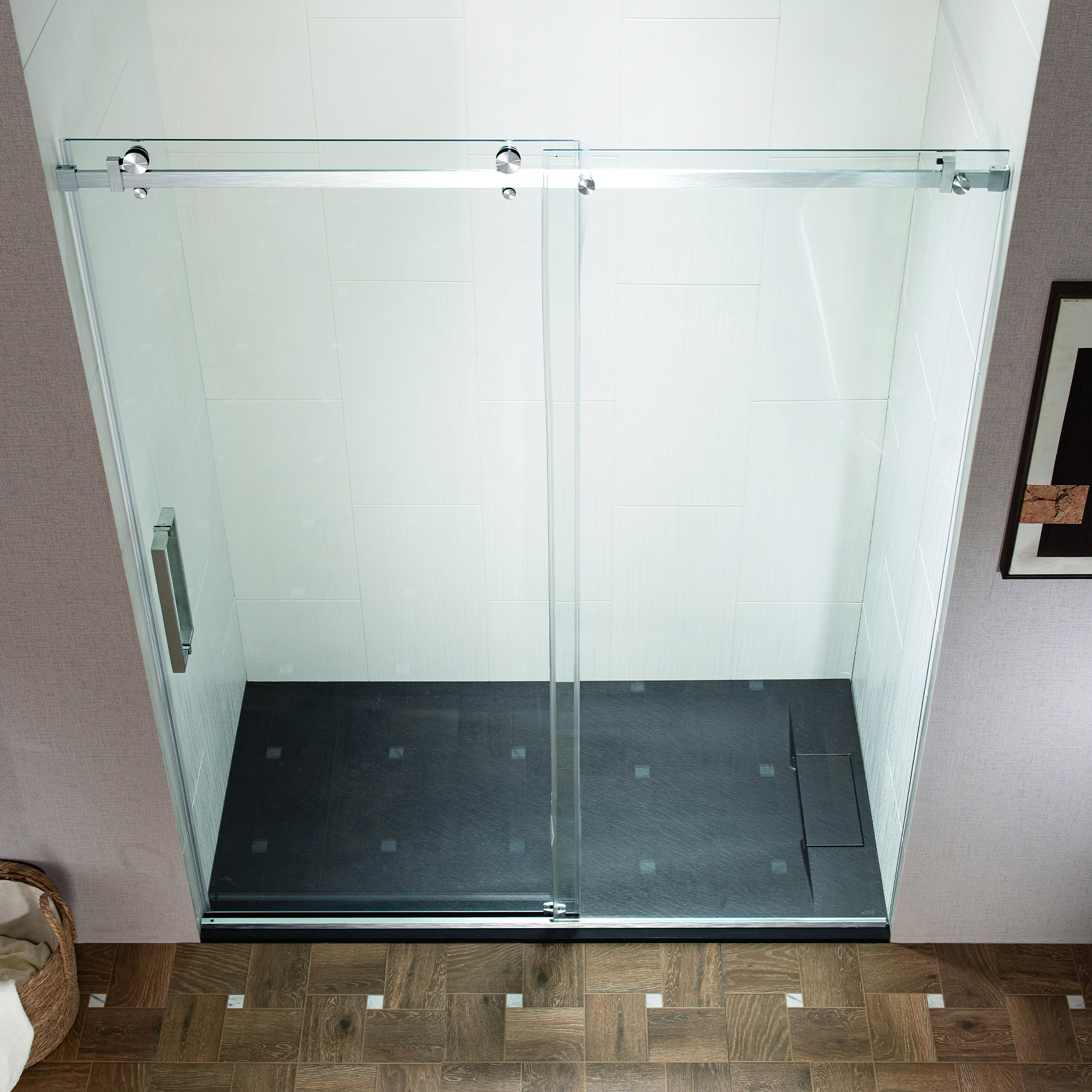  WOODBRIDGE Frameless Single Sliding Shower Doors in Polished Chrome Finish, 44-48