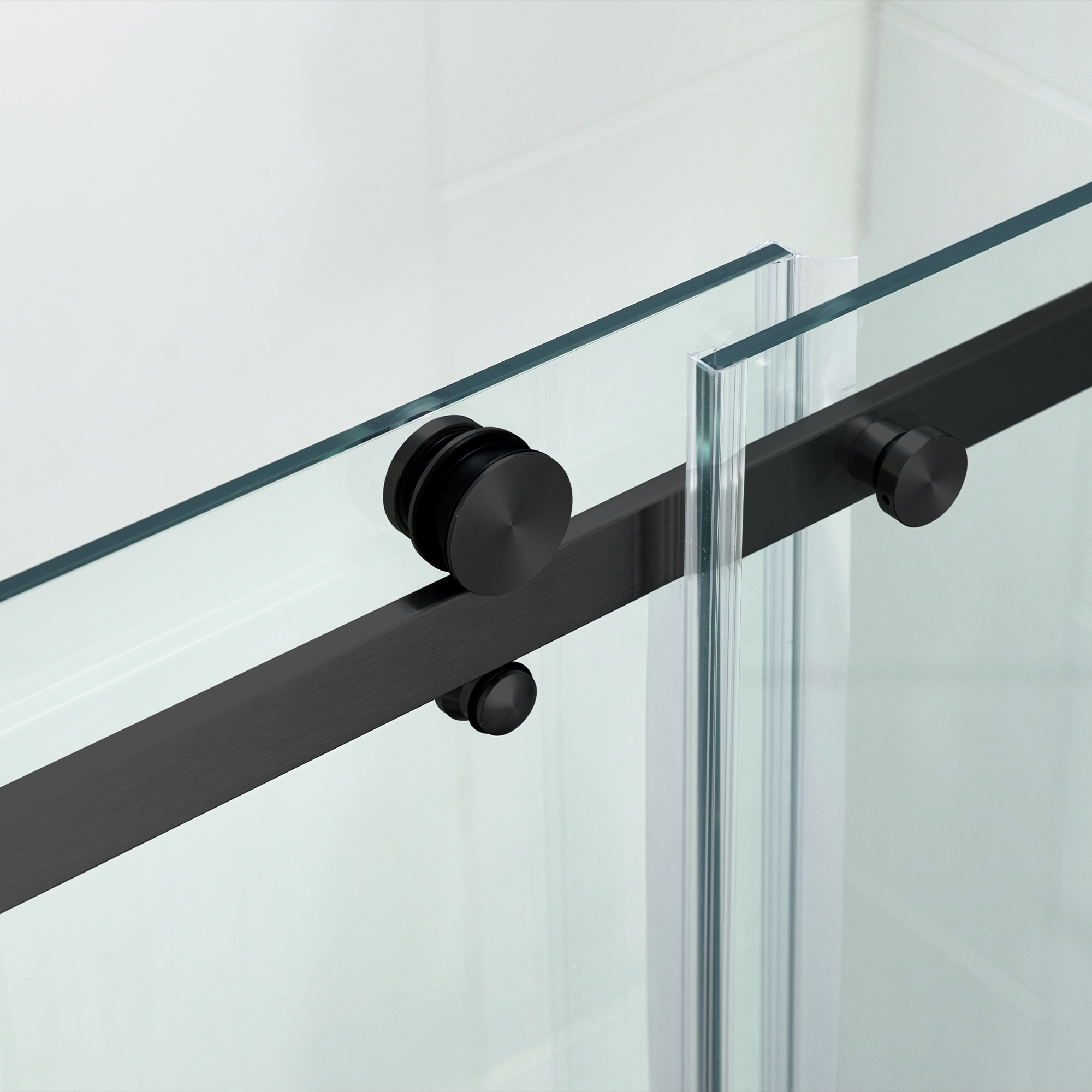  WOODBRIDGE Frameless Single Sliding Shower Doors in Matte Black Finish, 44-48