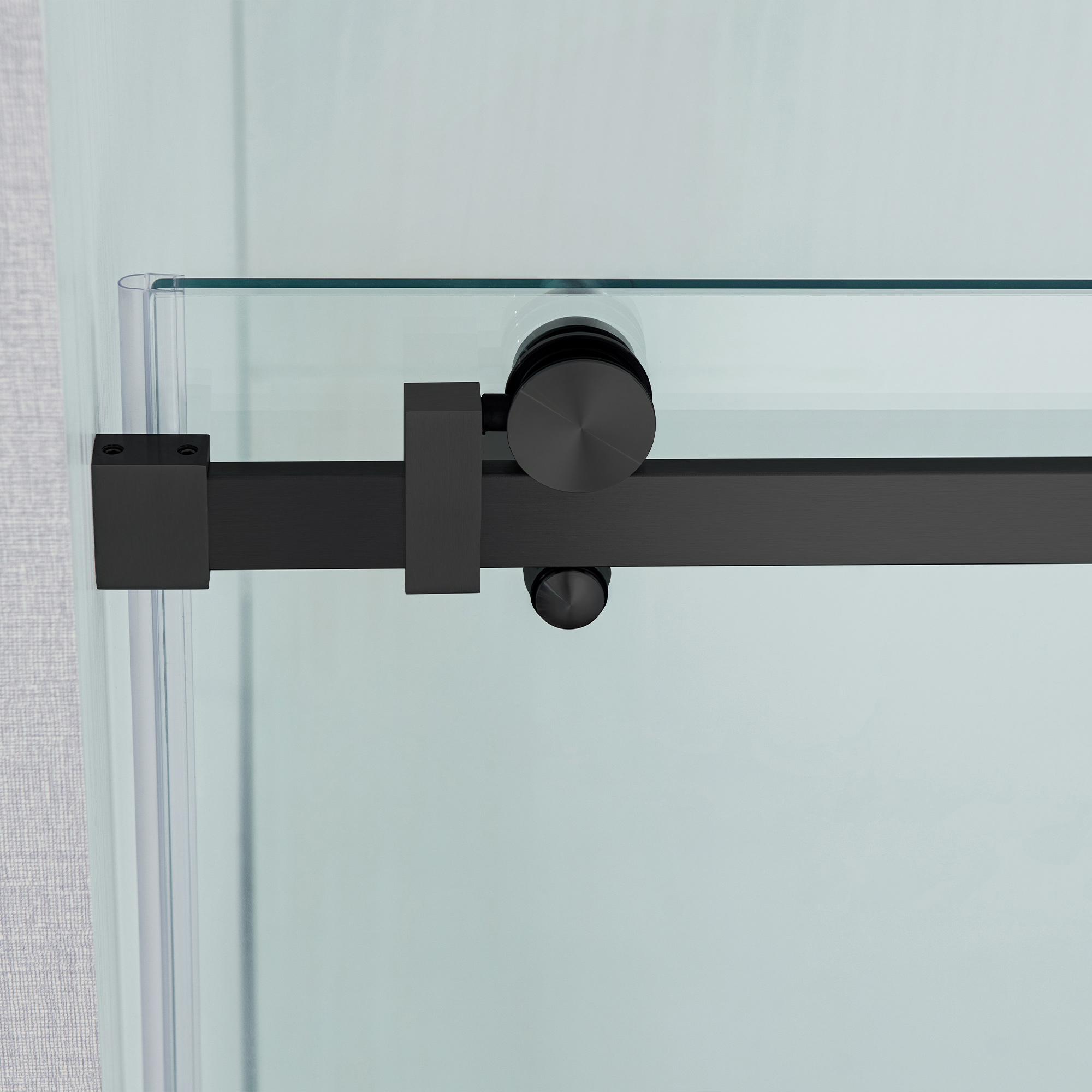  WOODBRIDGE Frameless Single Sliding Shower Doors in Matte Black Finish, 44-48