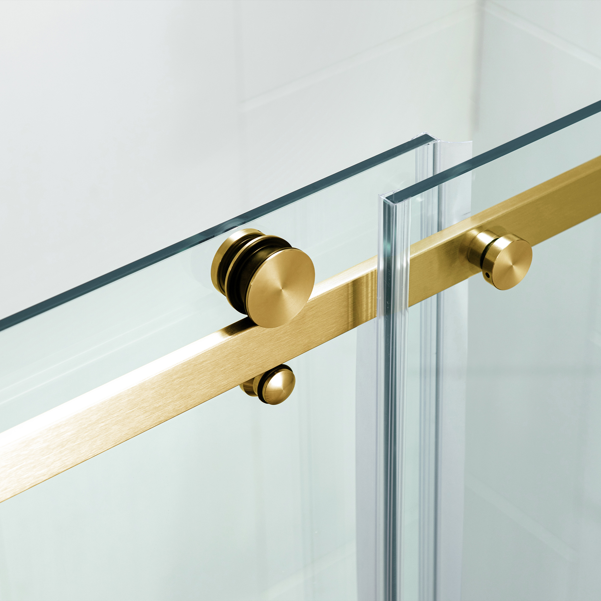  WOODBRIDGE Frameless Single Sliding Shower Doors in Brushed Gold Finish, 44-48