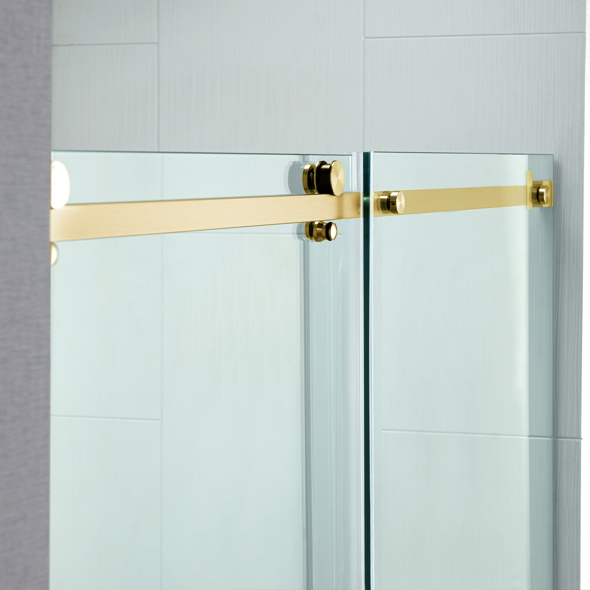  WOODBRIDGE Frameless Single Sliding Shower Doors in Brushed Gold Finish, 44-48