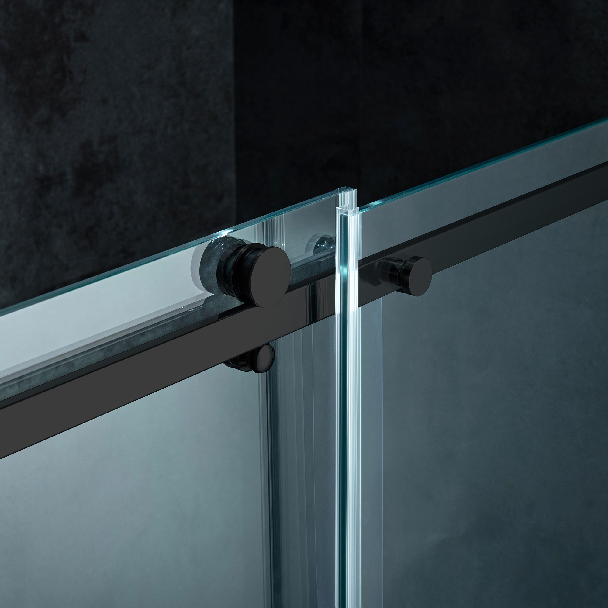  WOODBRIDGE Frameless Single Sliding Shower Doors in Matte Black Finish, 56-60