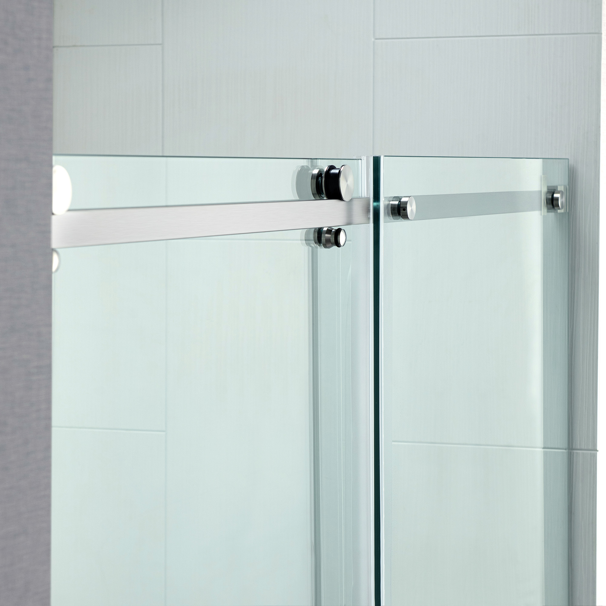  WOODBRIDGE Frameless Single Sliding Shower Doors in Brushed Nickel Finish, 56-60