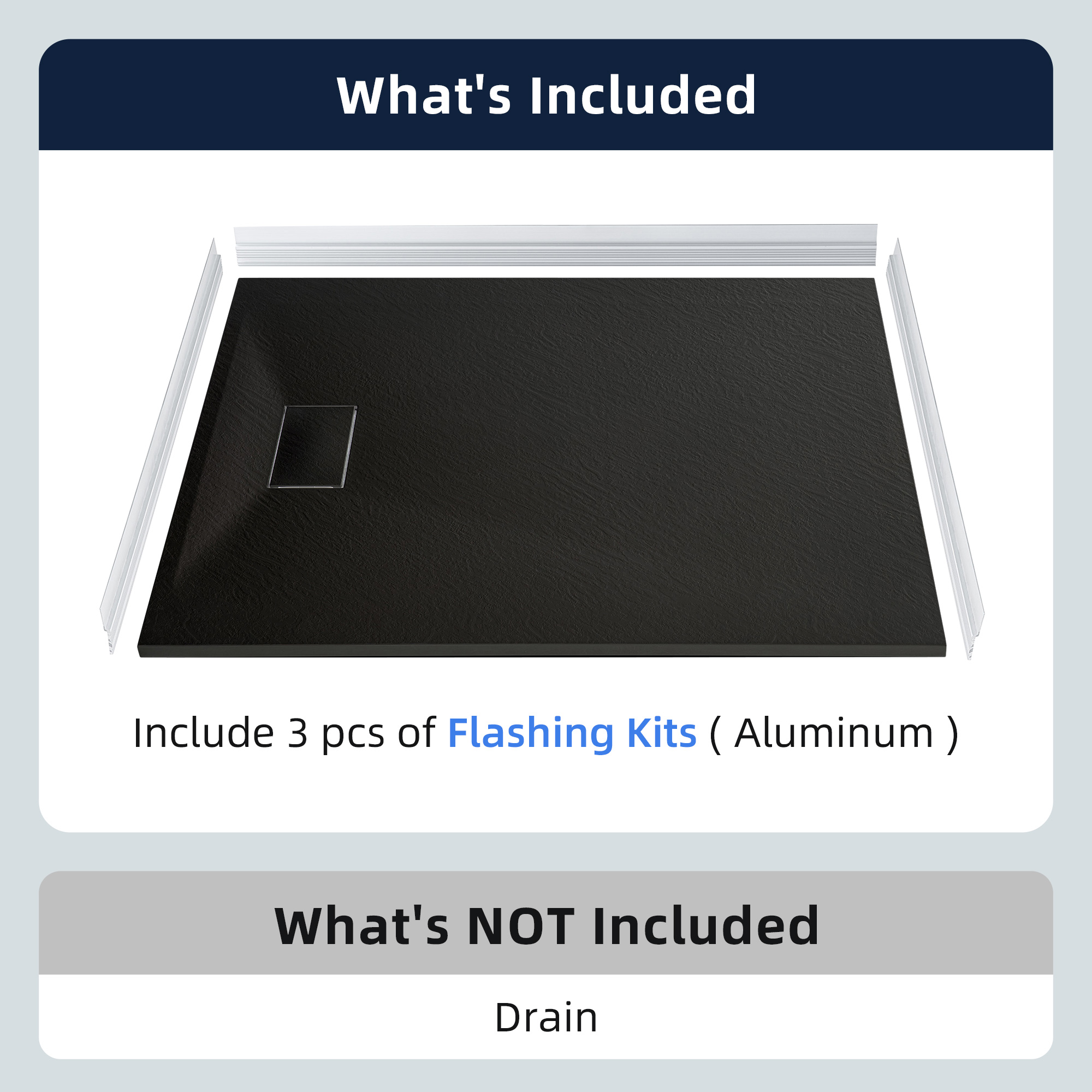  WOODBRIDGE 47.25 in L x 35.4 in W Zero Threshold End Drain Shower Base with Reversible Drain Placement, Matching Decorative Drain Plate and Tile Flange, Wheel Chair Access, Low Profile, Black_20319