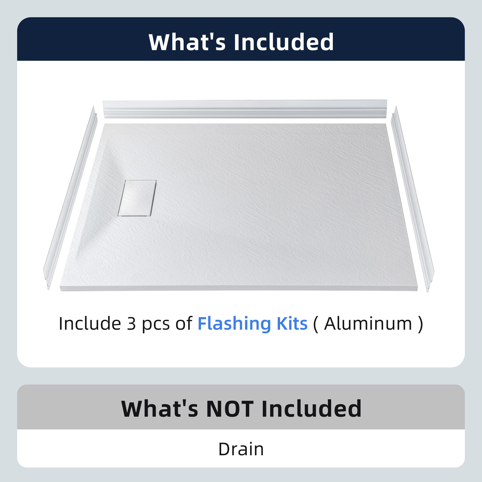  WOODBRIDGE 47.25 in L x 31.5 in W Zero Threshold End Drain Shower Base with Reversible Drain Placement, Matching Decorative Drain Plate and Tile Flange, Wheel Chair Access, Low Profile, White_20358